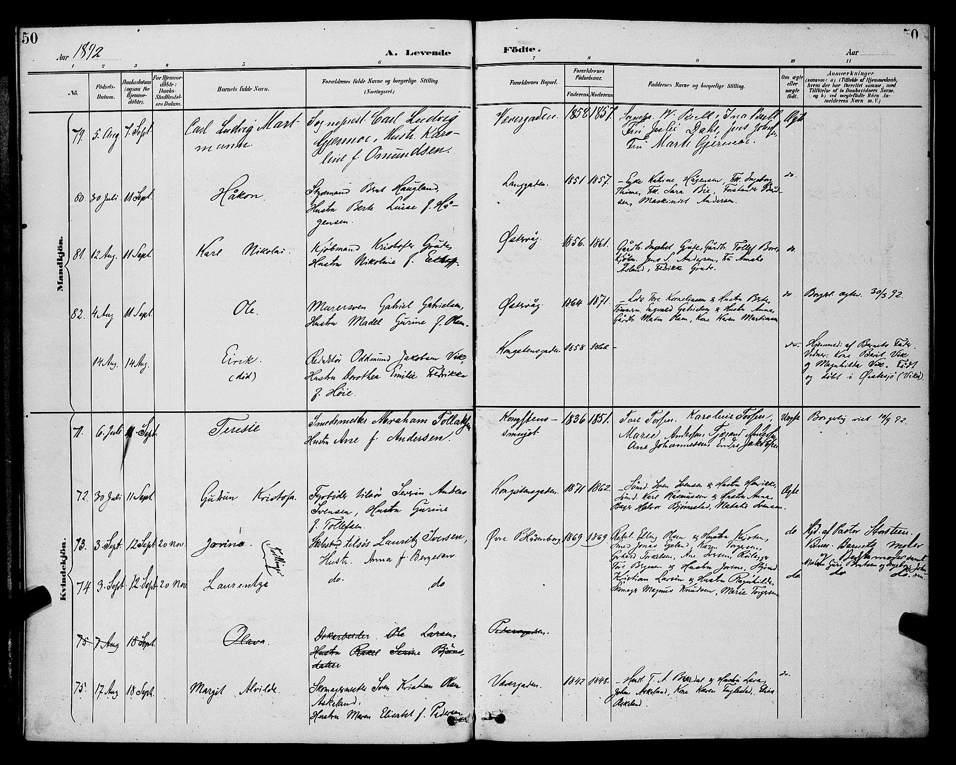 St. Petri sokneprestkontor, AV/SAST-A-101813/001/30/30BB/L0006: Parish register (copy) no. B 6, 1890-1897, p. 50