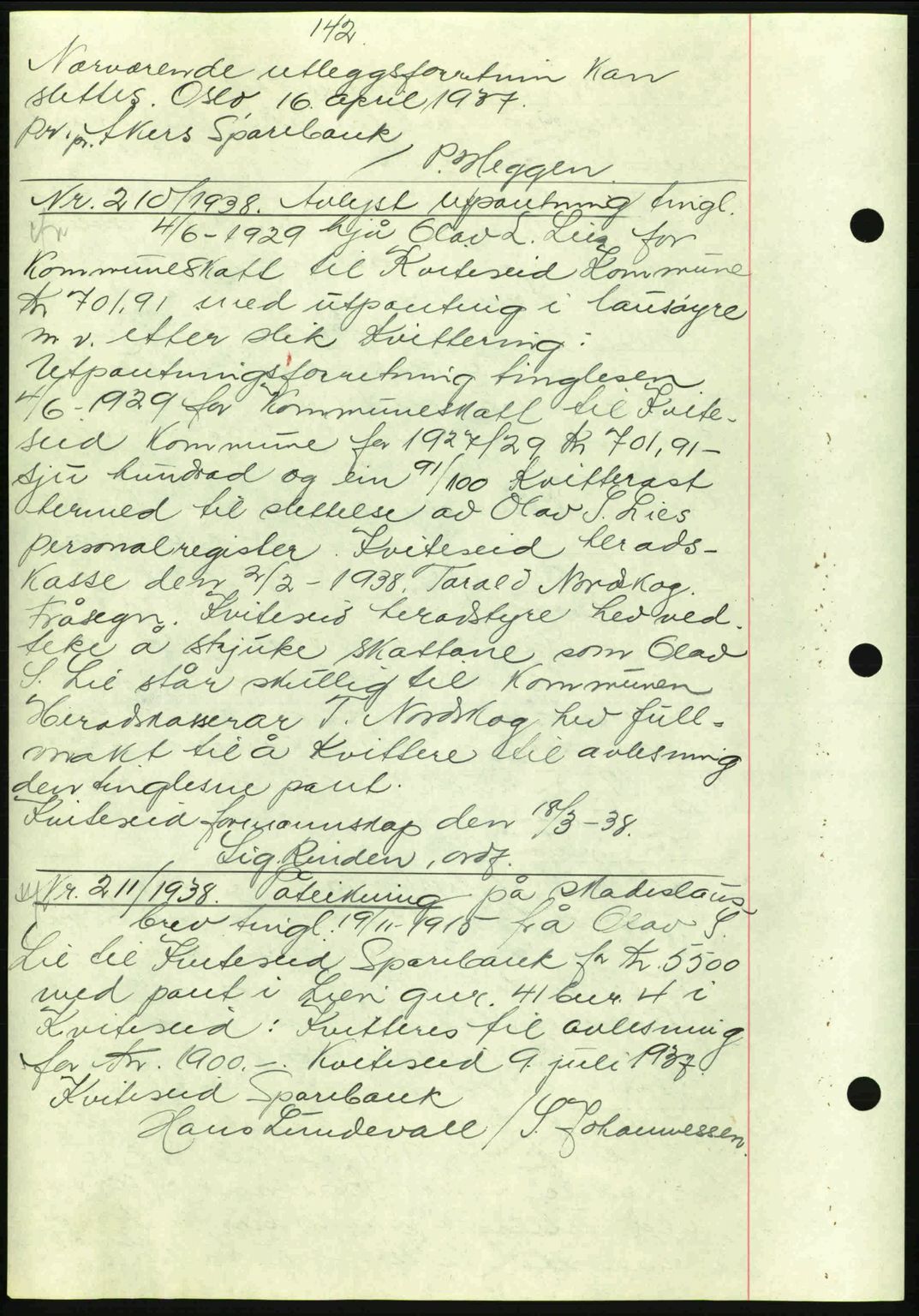 Vest-Telemark sorenskriveri, AV/SAKO-A-134/G/Ga/Gad/L0001: Mortgage book no. B-1, 1937-1938, Diary no: : 210/1938