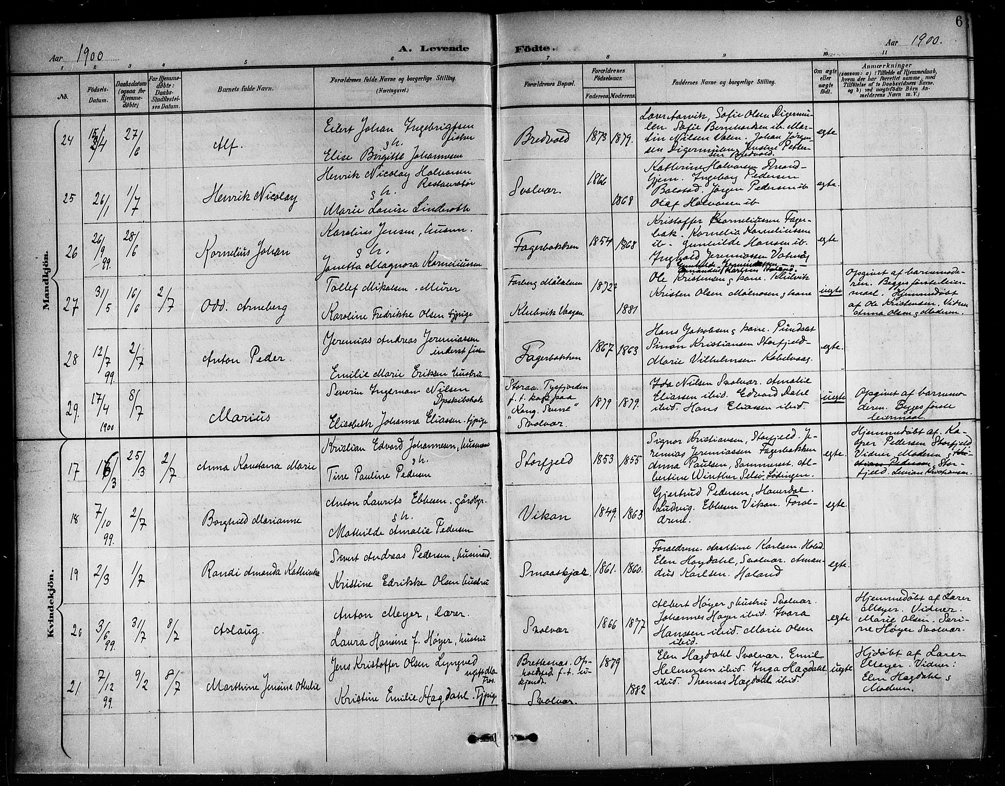 Ministerialprotokoller, klokkerbøker og fødselsregistre - Nordland, AV/SAT-A-1459/874/L1078: Parish register (copy) no. 874C07, 1900-1907, p. 6