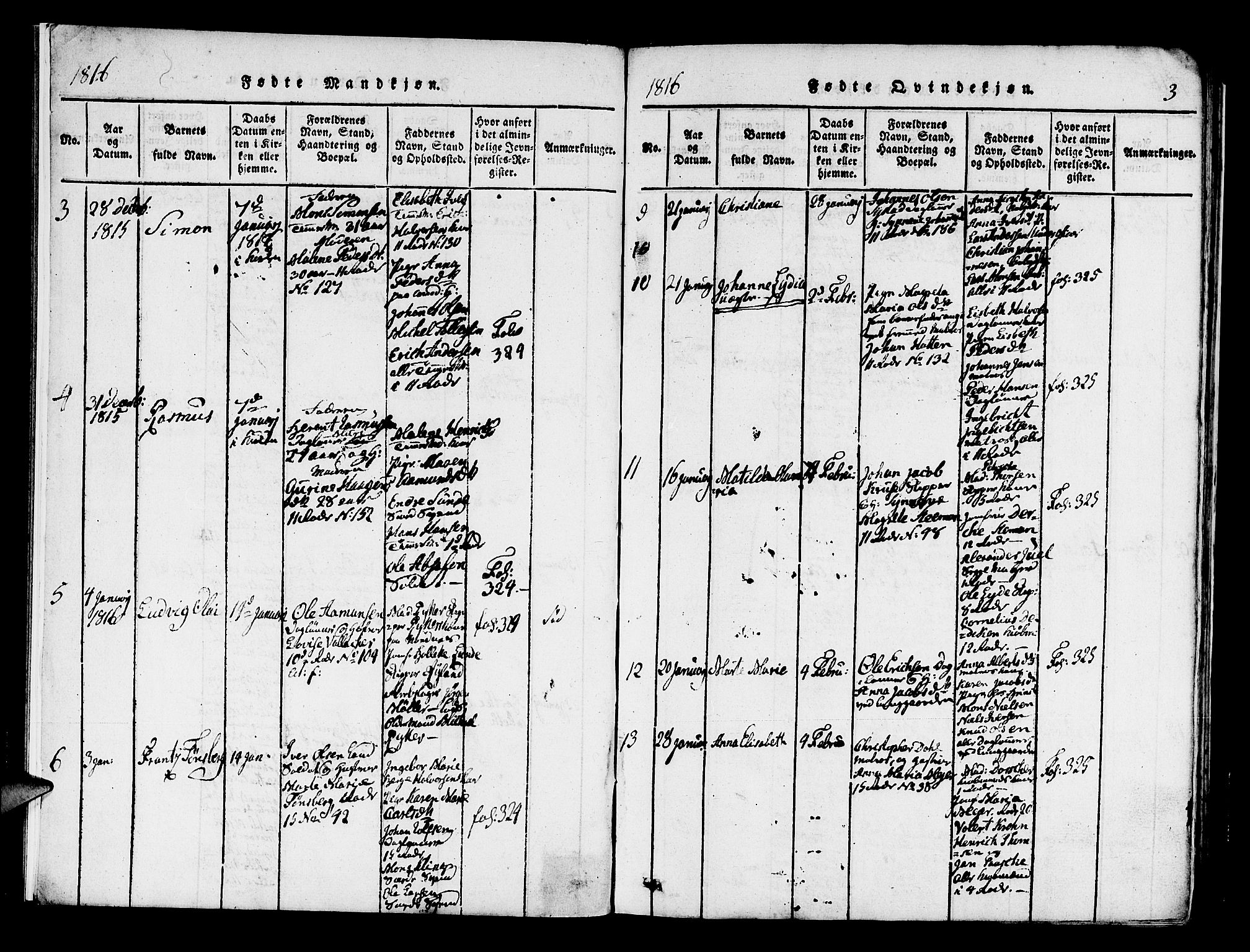 Domkirken sokneprestembete, AV/SAB-A-74801/H/Haa/L0010: Parish register (official) no. A 10, 1816-1821, p. 3