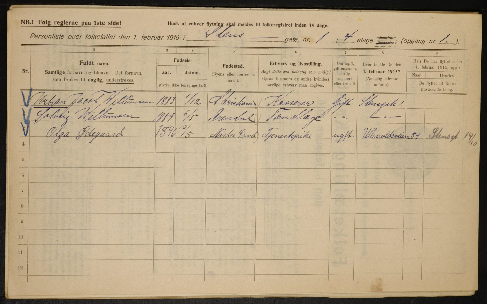 OBA, Municipal Census 1916 for Kristiania, 1916, p. 104453