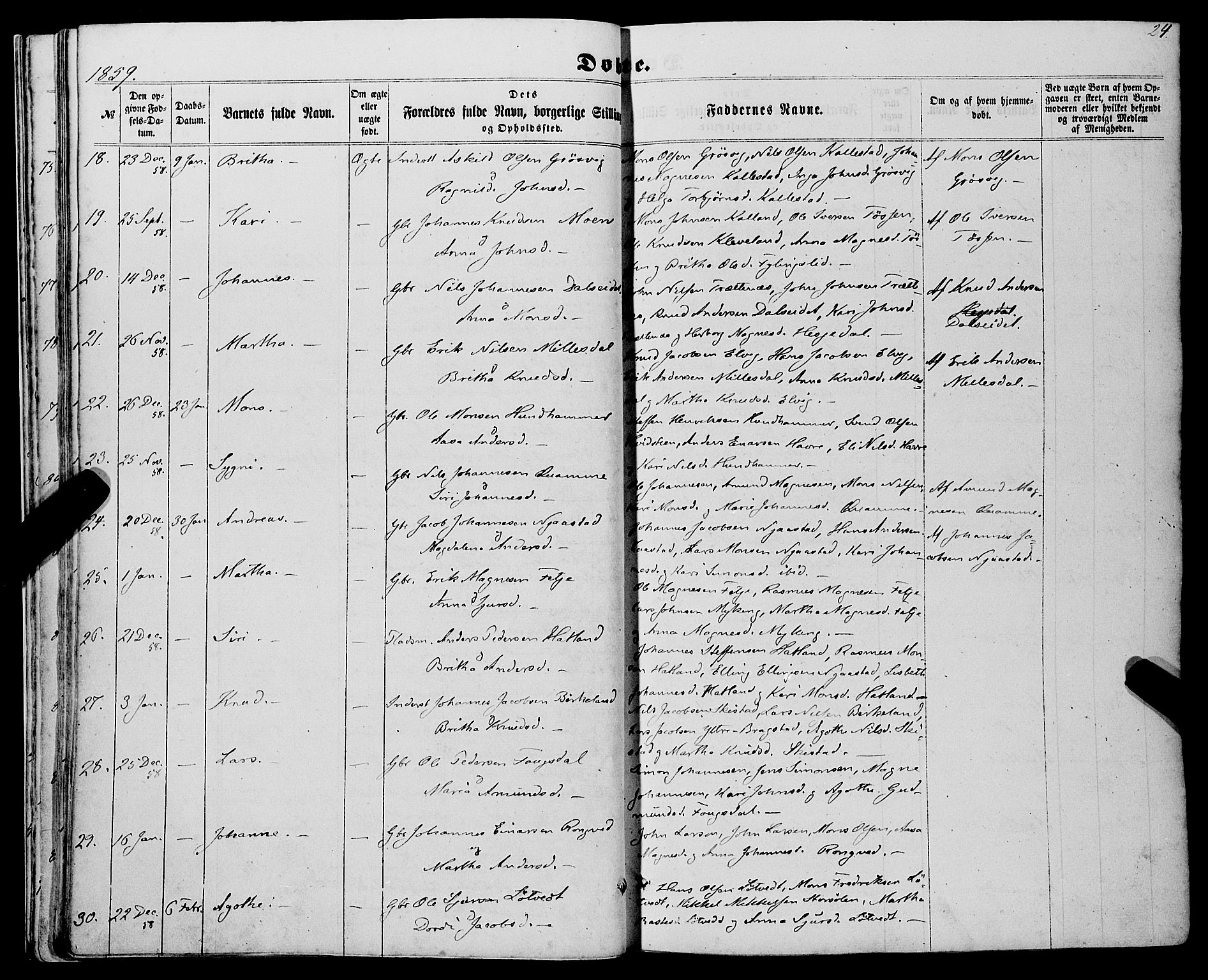 Haus sokneprestembete, SAB/A-75601/H/Haa: Parish register (official) no. A 17, 1858-1870, p. 24