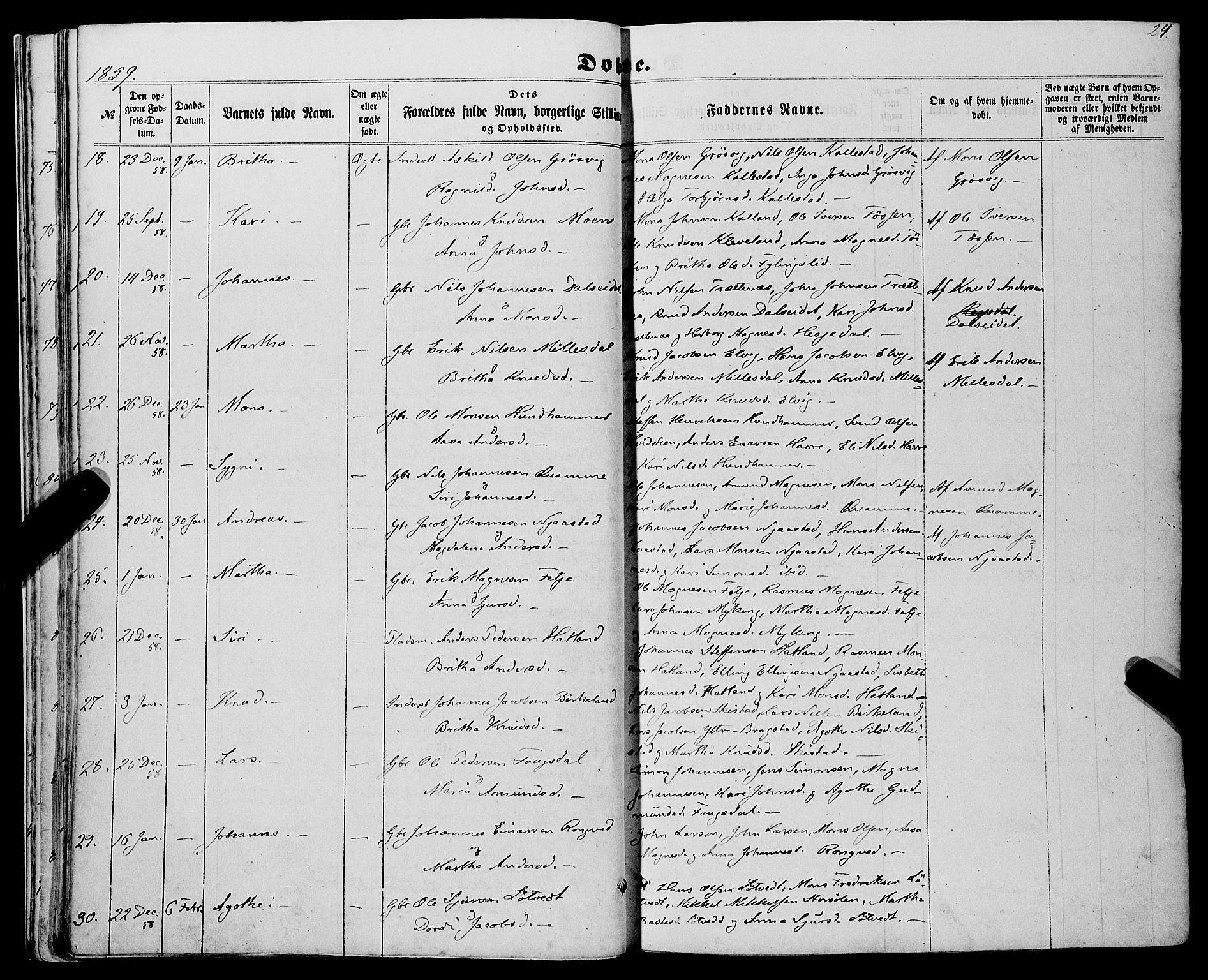 Haus sokneprestembete, AV/SAB-A-75601/H/Haa: Parish register (official) no. A 17, 1858-1870, p. 24