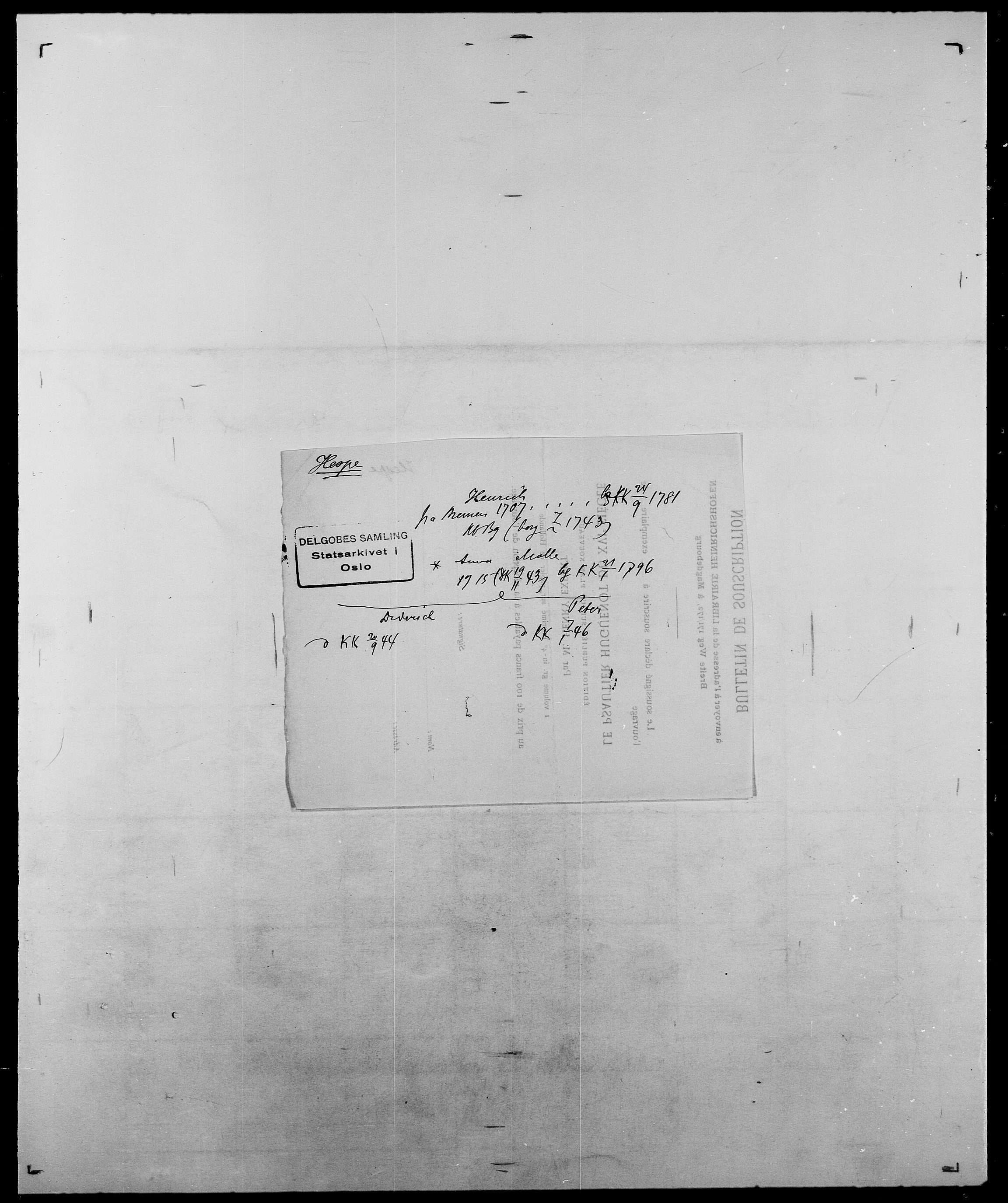 Delgobe, Charles Antoine - samling, AV/SAO-PAO-0038/D/Da/L0017: Helander - Hjørne, p. 302