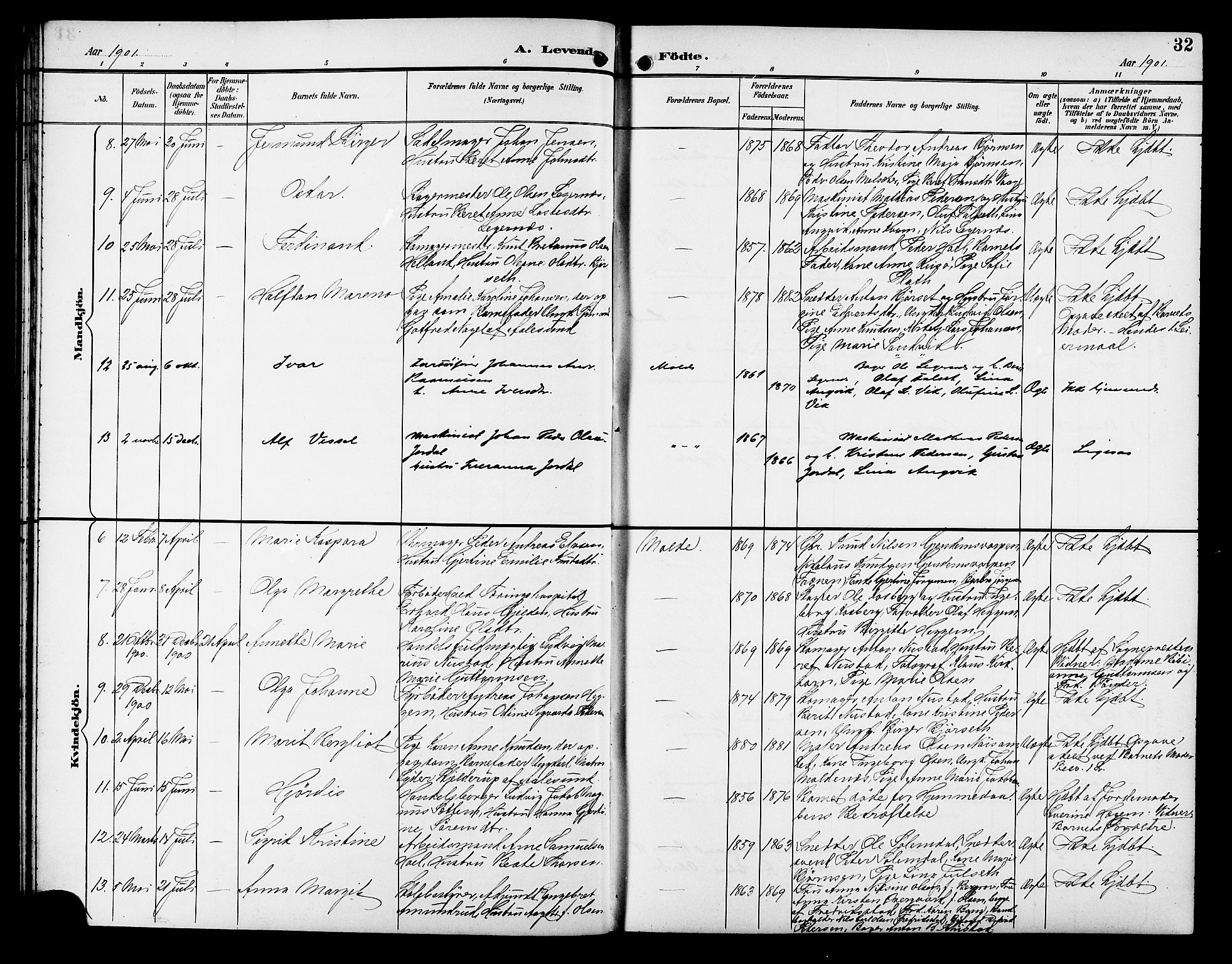 Ministerialprotokoller, klokkerbøker og fødselsregistre - Møre og Romsdal, AV/SAT-A-1454/558/L0702: Parish register (copy) no. 558C03, 1894-1915, p. 32