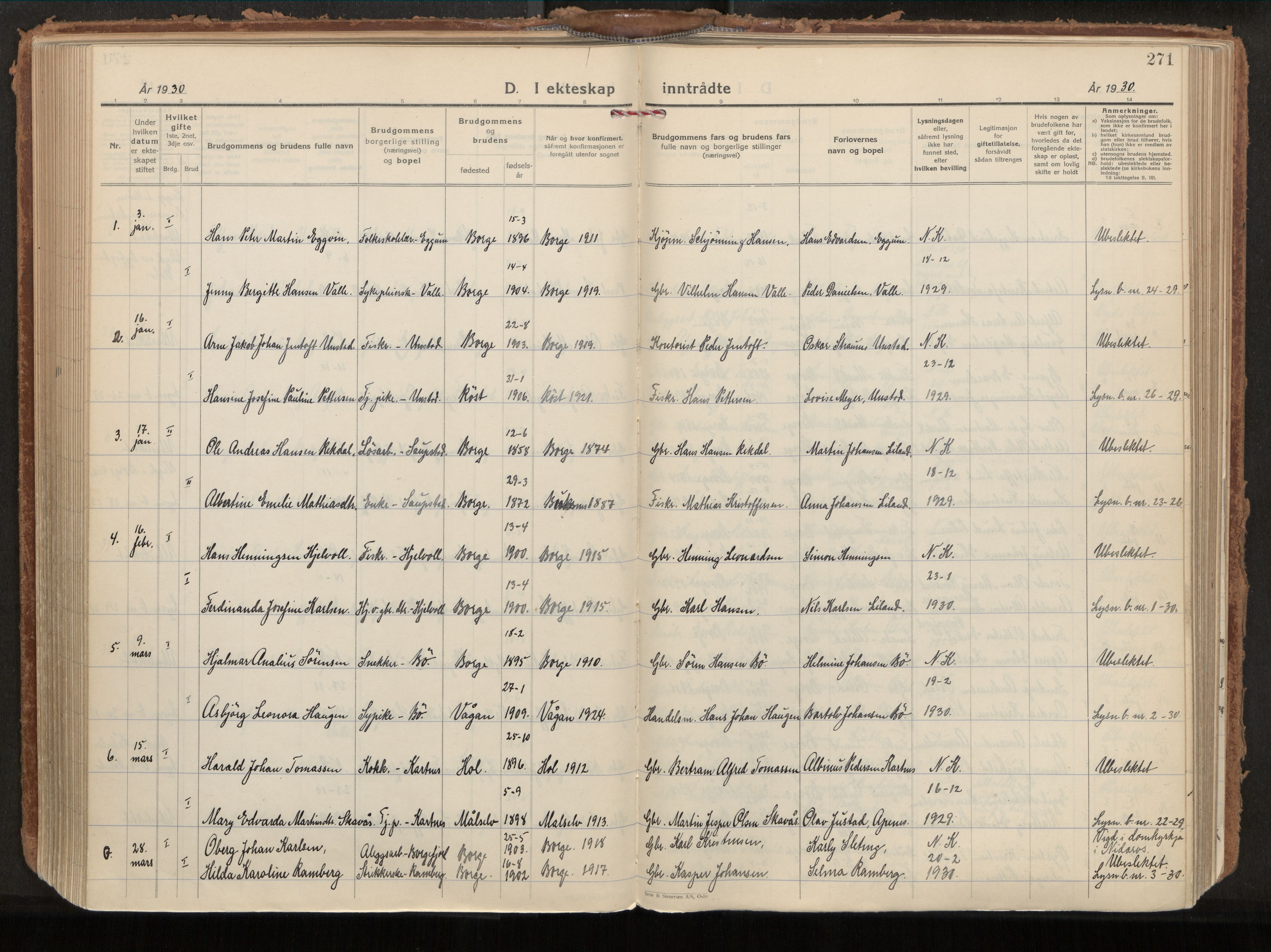 Ministerialprotokoller, klokkerbøker og fødselsregistre - Nordland, AV/SAT-A-1459/880/L1137: Parish register (official) no. 880A11, 1927-1944, p. 271