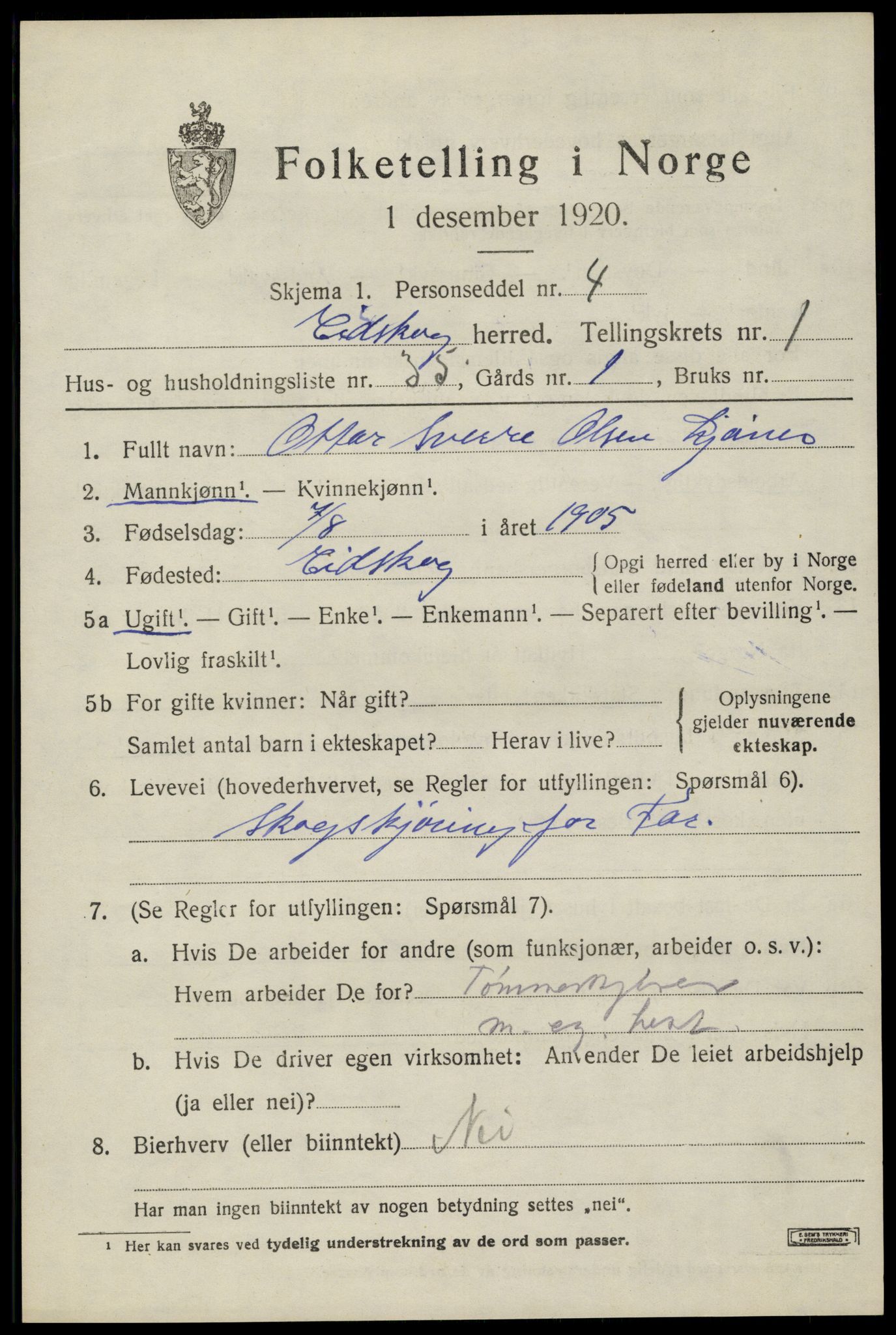 SAH, 1920 census for Eidskog, 1920, p. 2787