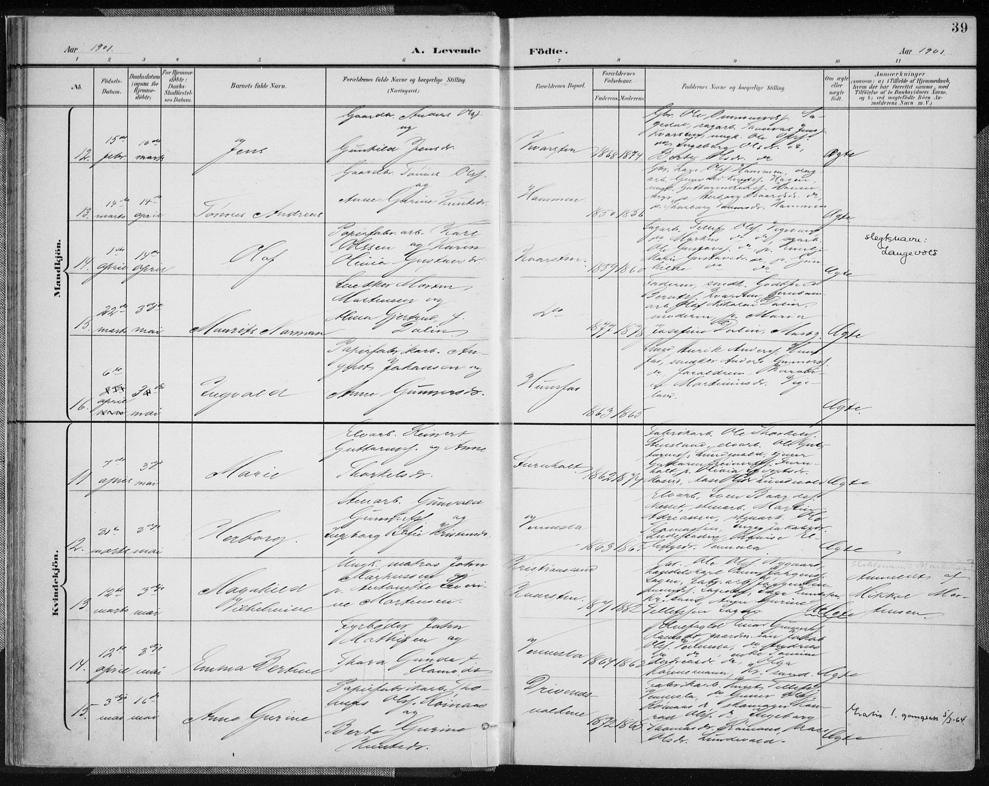 Vennesla sokneprestkontor, AV/SAK-1111-0045/Fa/Fab/L0005: Parish register (official) no. A 5, 1897-1909, p. 39