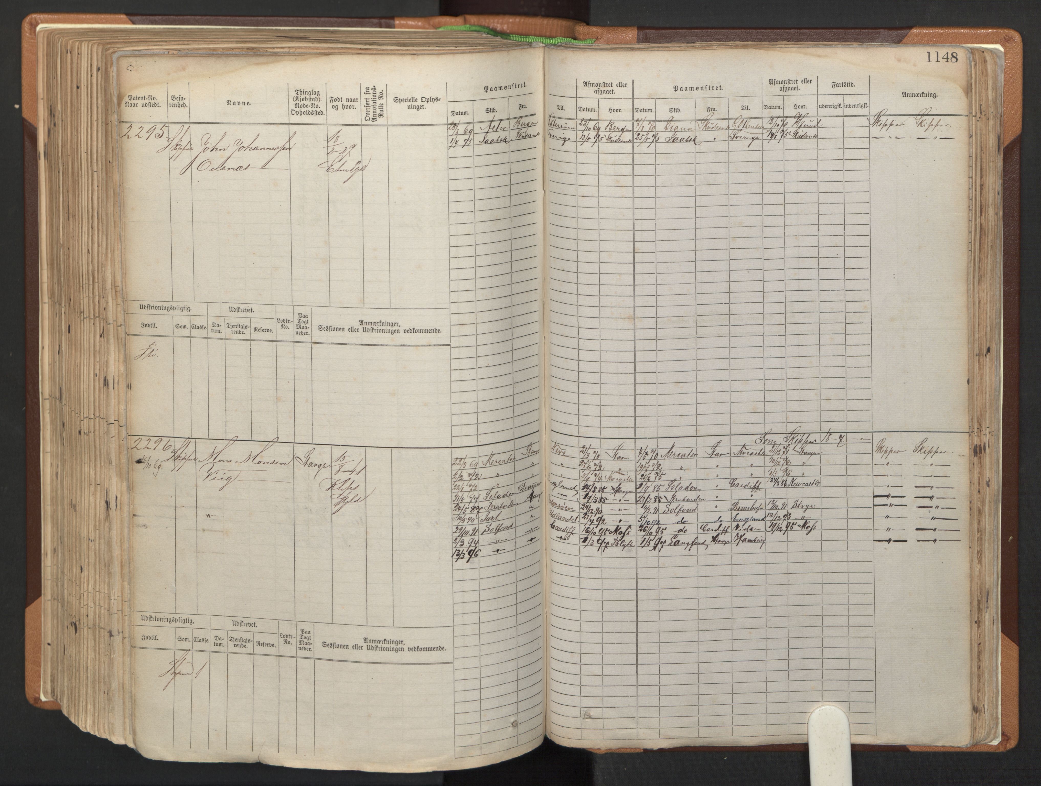 Stavanger sjømannskontor, AV/SAST-A-102006/F/Fb/Fbb/L0006: Sjøfartshovedrulle, patentnr. 1607-2402 (del 3), 1869-1880, p. 348