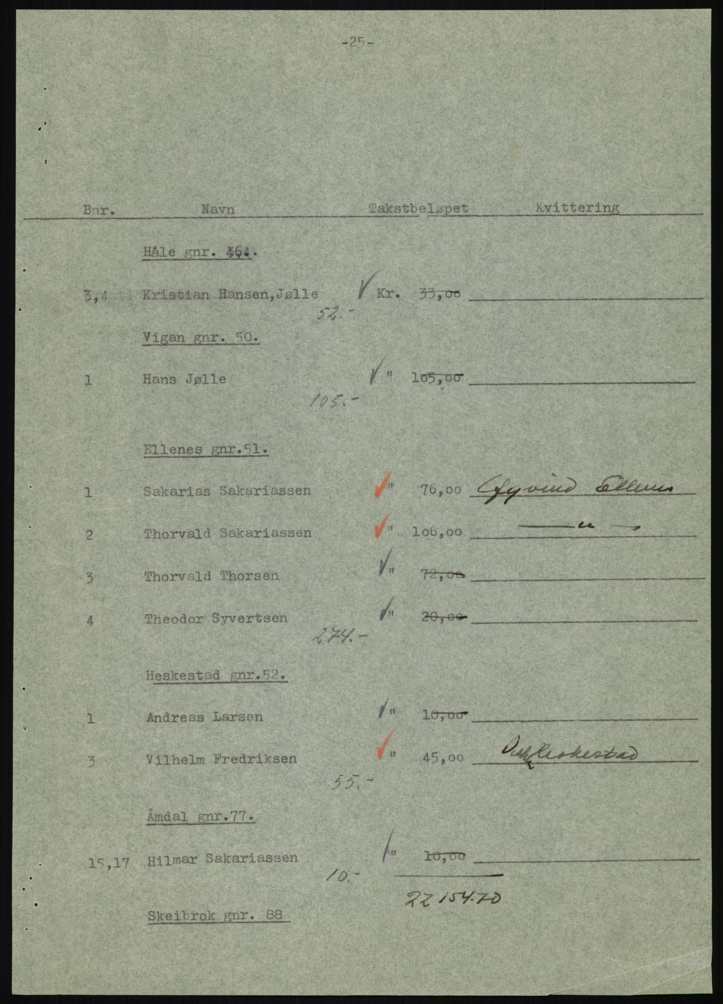 Forsvarsdepartementet, 10. kontor / Oppgjørskontoret, AV/RA-RAFA-1225/D/Db/L0180: Lista oppgjørskontor, 1942-1952, p. 997