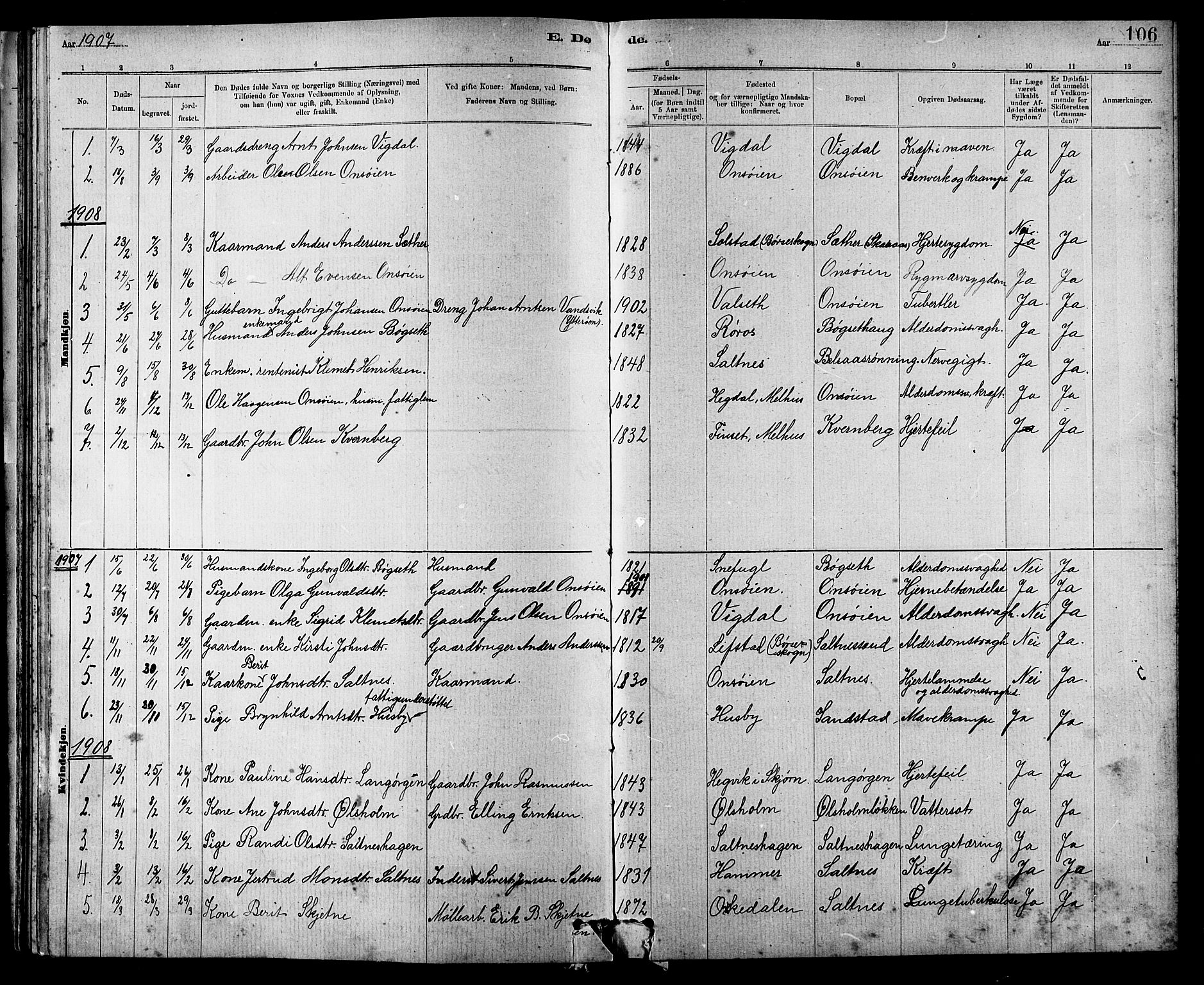 Ministerialprotokoller, klokkerbøker og fødselsregistre - Sør-Trøndelag, AV/SAT-A-1456/666/L0790: Parish register (copy) no. 666C03, 1885-1908, p. 106