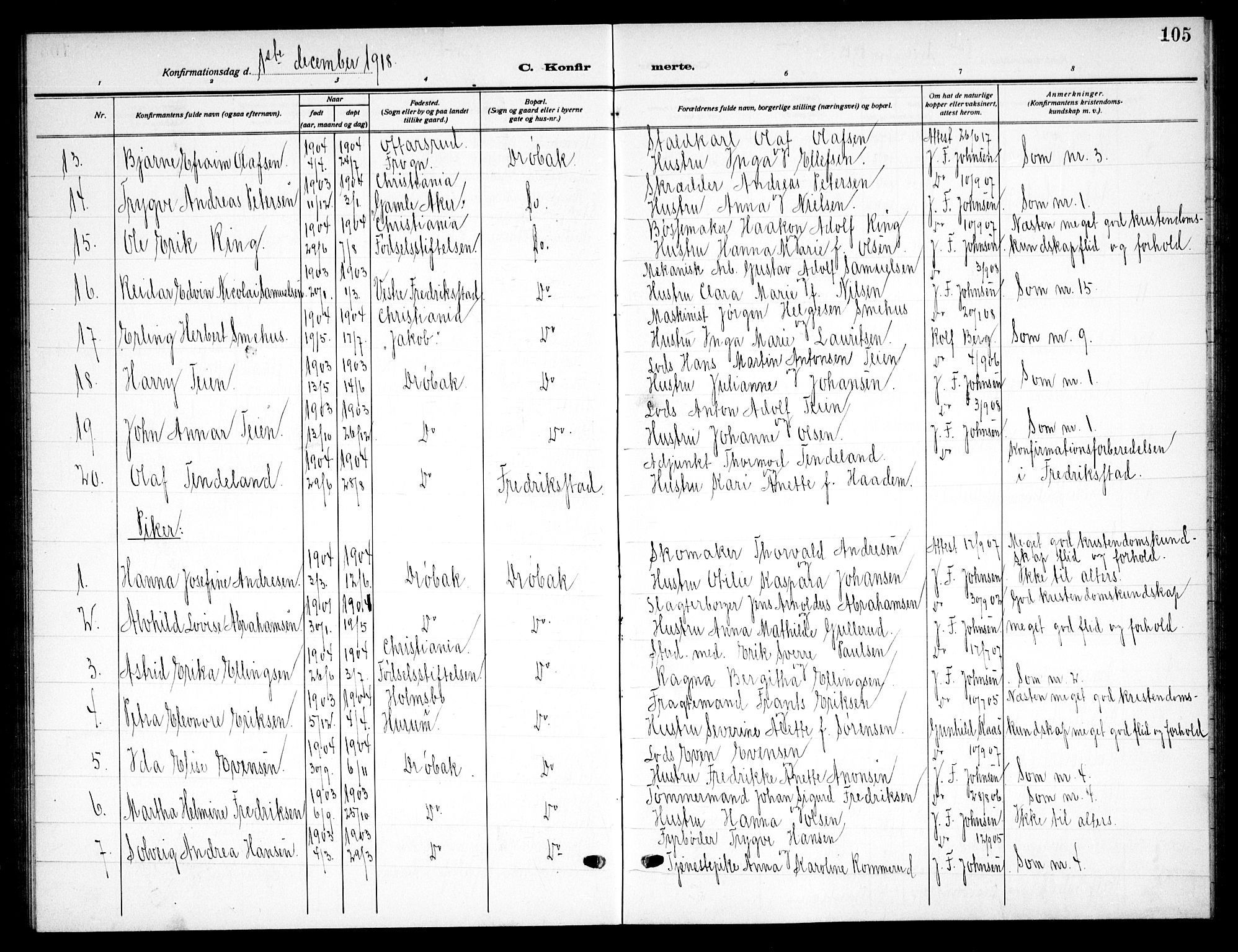 Drøbak prestekontor Kirkebøker, AV/SAO-A-10142a/G/Ga/L0002: Parish register (copy) no. I 2, 1917-1932, p. 105