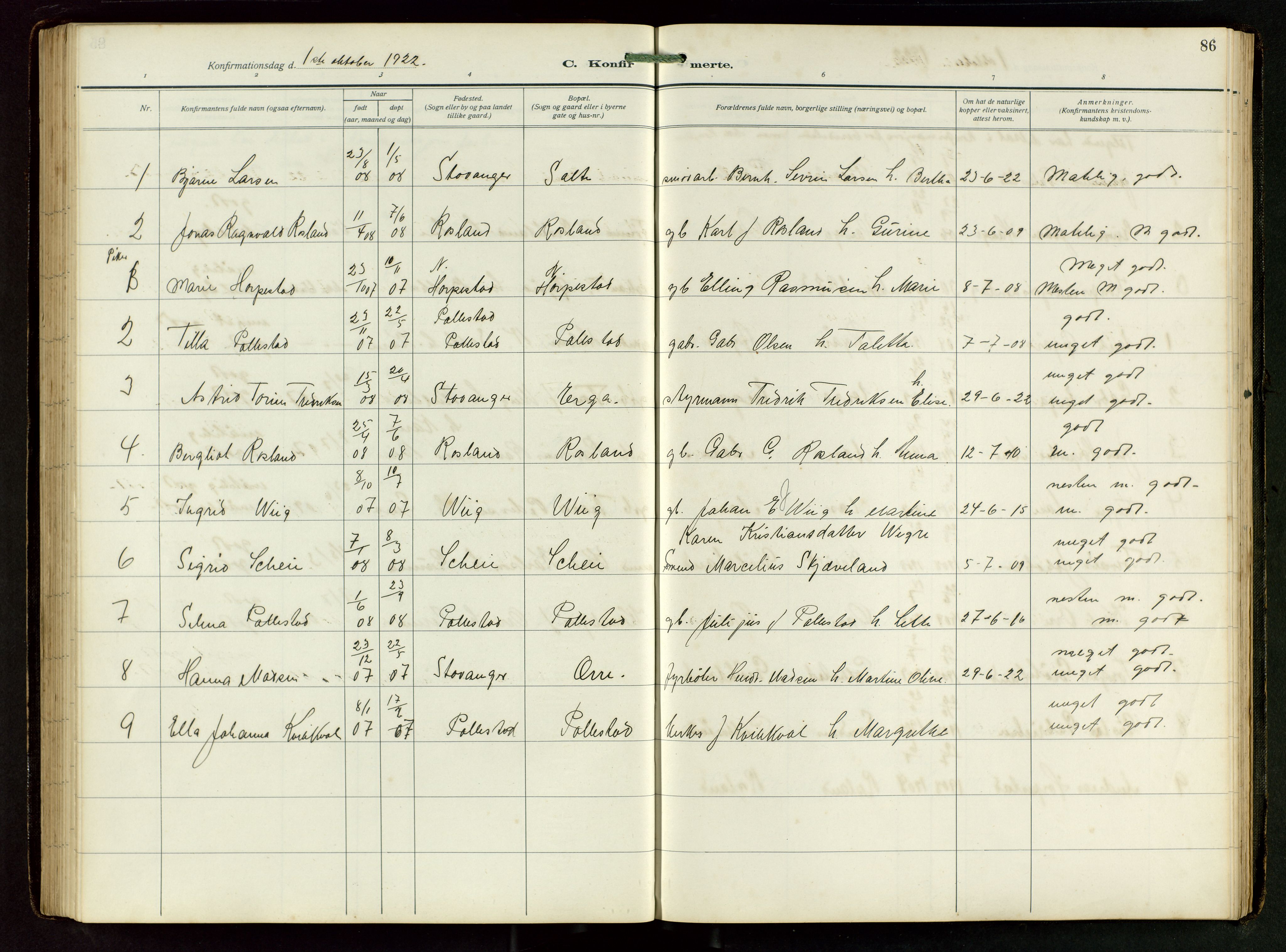 Klepp sokneprestkontor, SAST/A-101803/001/3/30BB/L0008: Parish register (copy) no. B 8, 1918-1949, p. 86