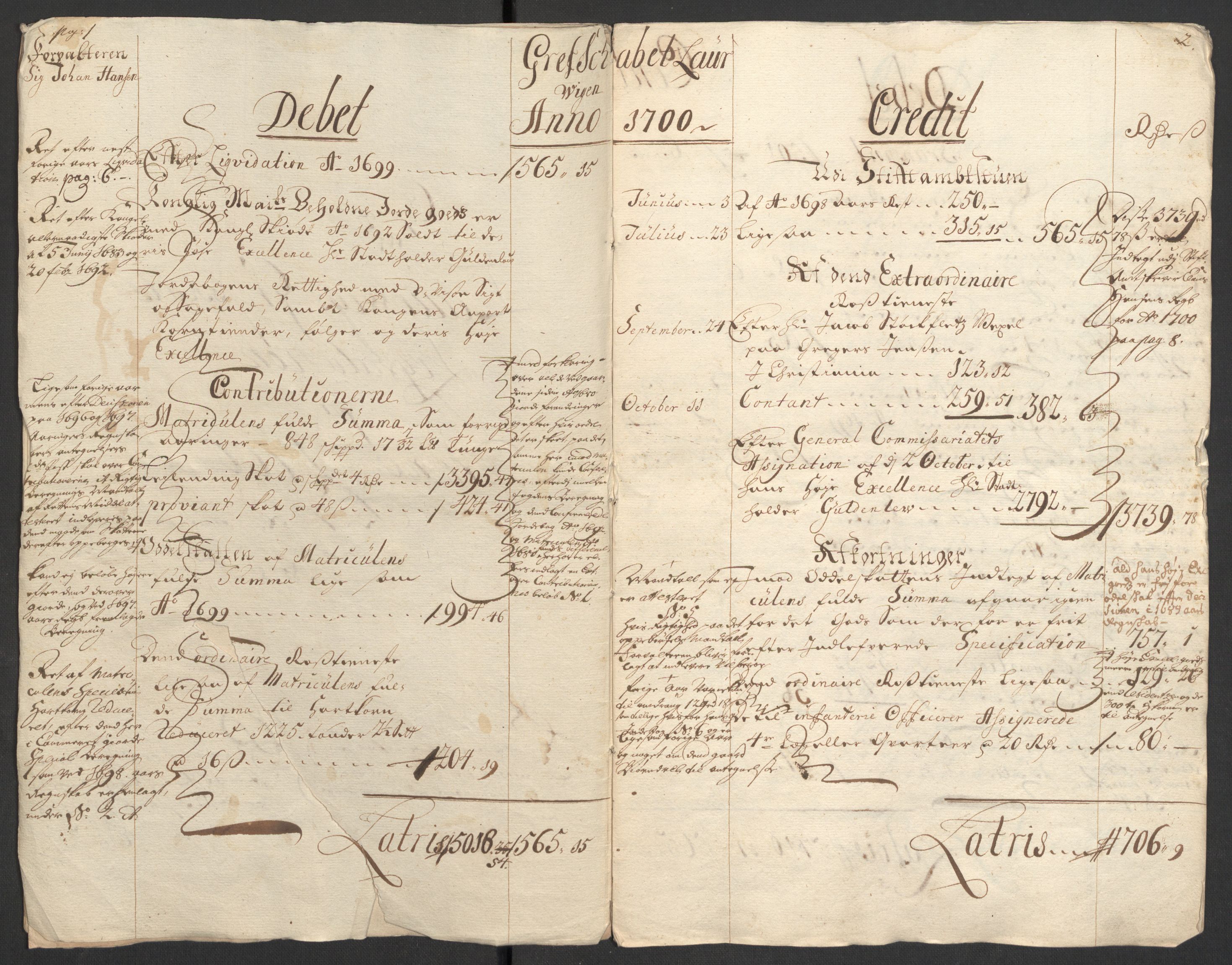 Rentekammeret inntil 1814, Reviderte regnskaper, Fogderegnskap, AV/RA-EA-4092/R33/L1976: Fogderegnskap Larvik grevskap, 1698-1701, p. 186