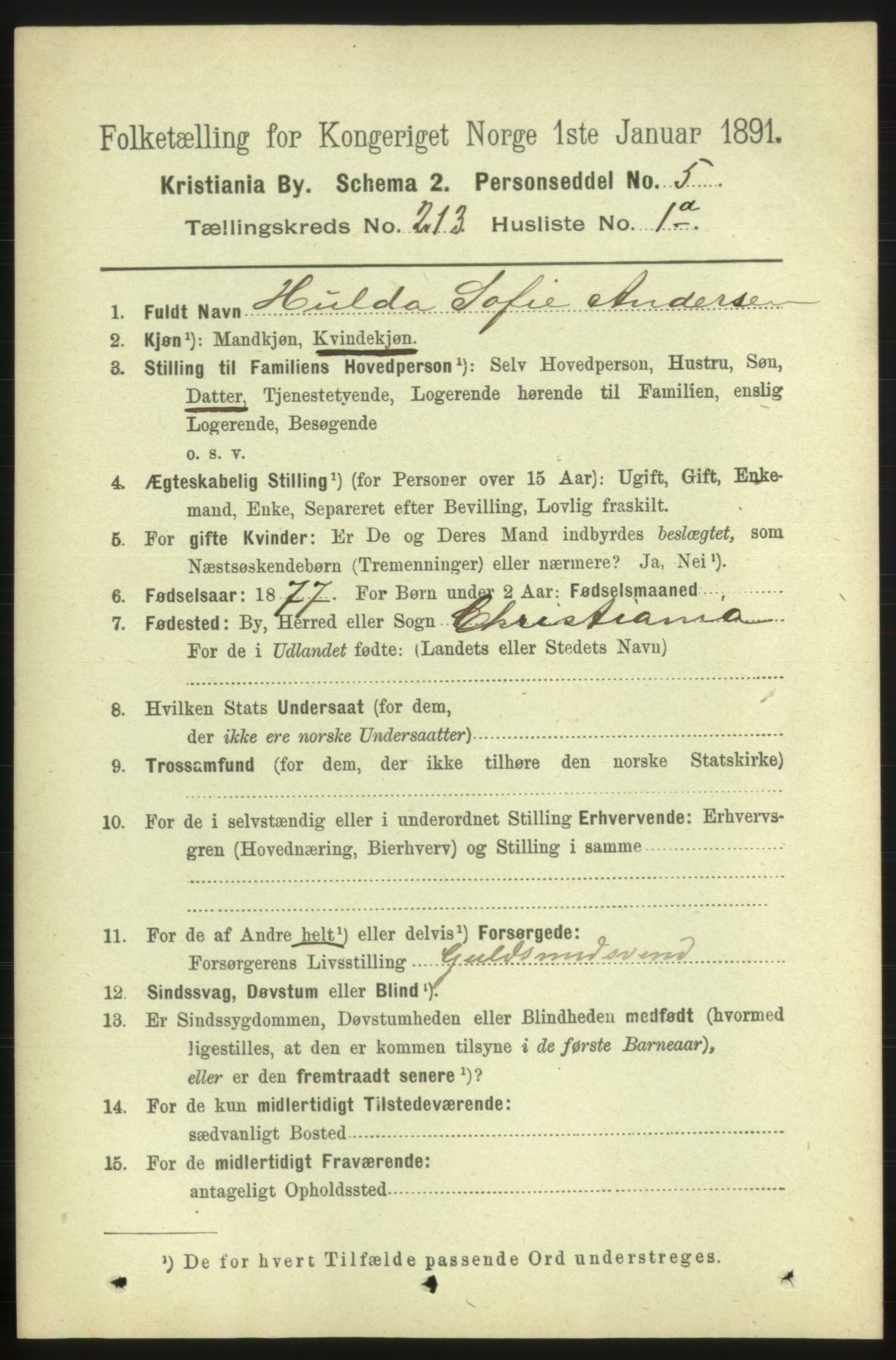 RA, 1891 census for 0301 Kristiania, 1891, p. 126974