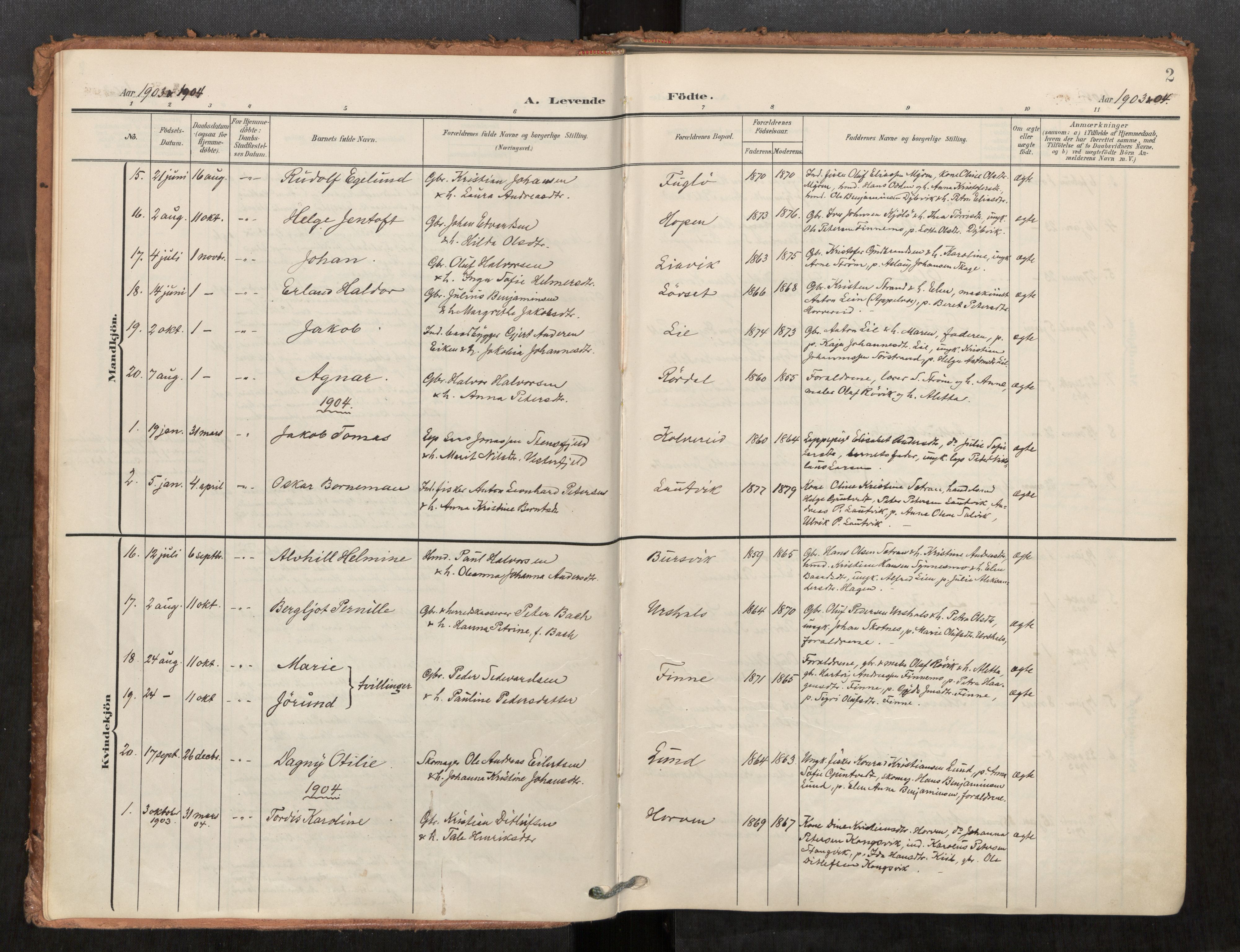 Kolvereid sokneprestkontor, SAT/A-1171/H/Ha/Haa/L0001: Parish register (official) no. 1, 1903-1922, p. 2