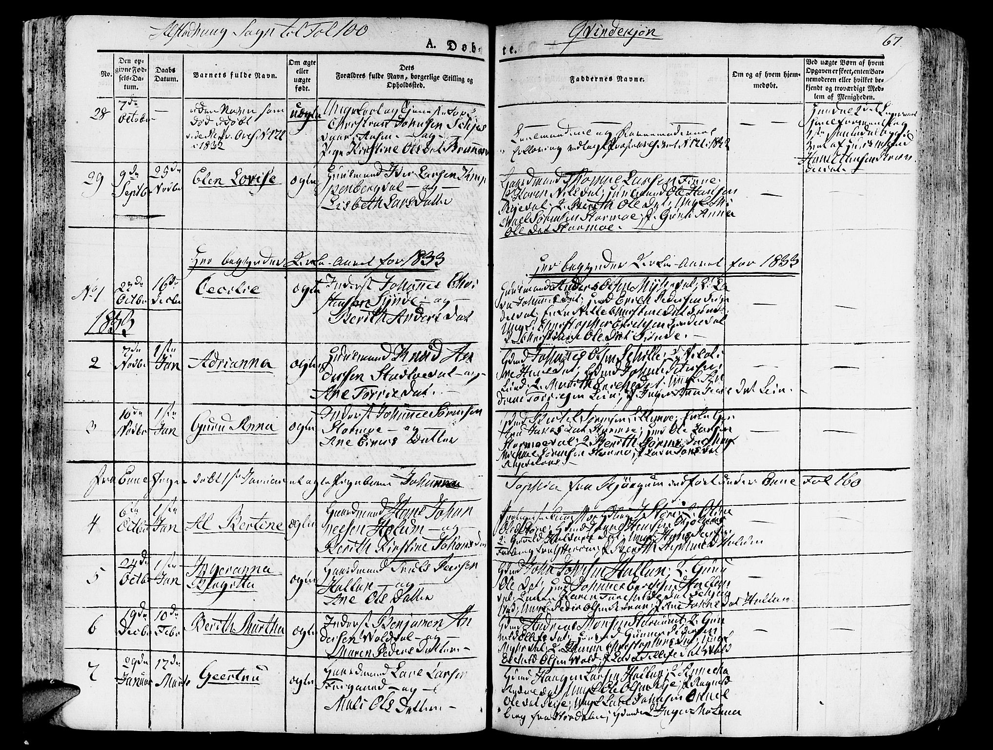 Ministerialprotokoller, klokkerbøker og fødselsregistre - Nord-Trøndelag, SAT/A-1458/717/L0152: Parish register (official) no. 717A05 /1, 1825-1836, p. 67