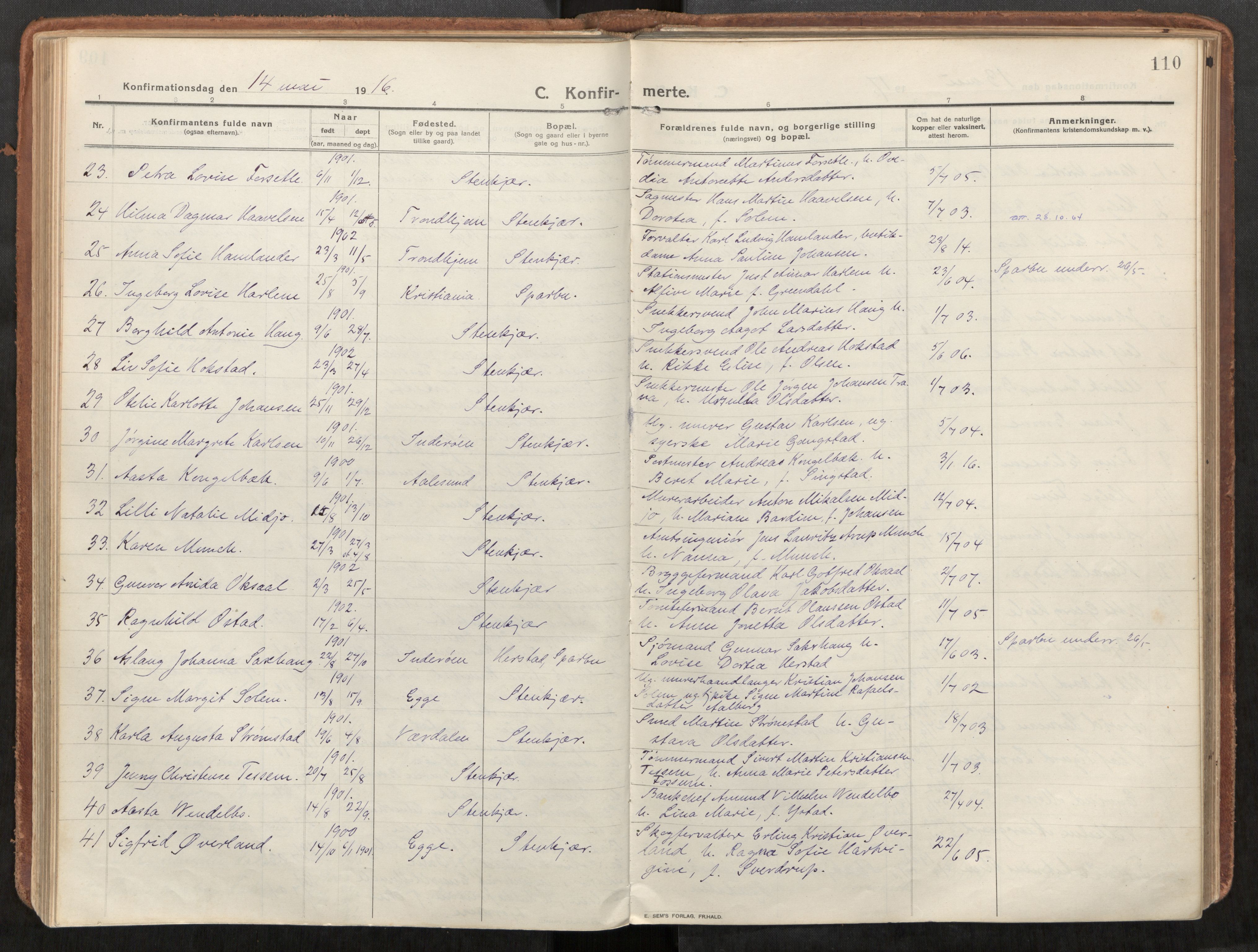 Steinkjer sokneprestkontor, SAT/A-1541/01/H/Ha/Haa/L0003: Parish register (official) no. 3, 1913-1922, p. 110