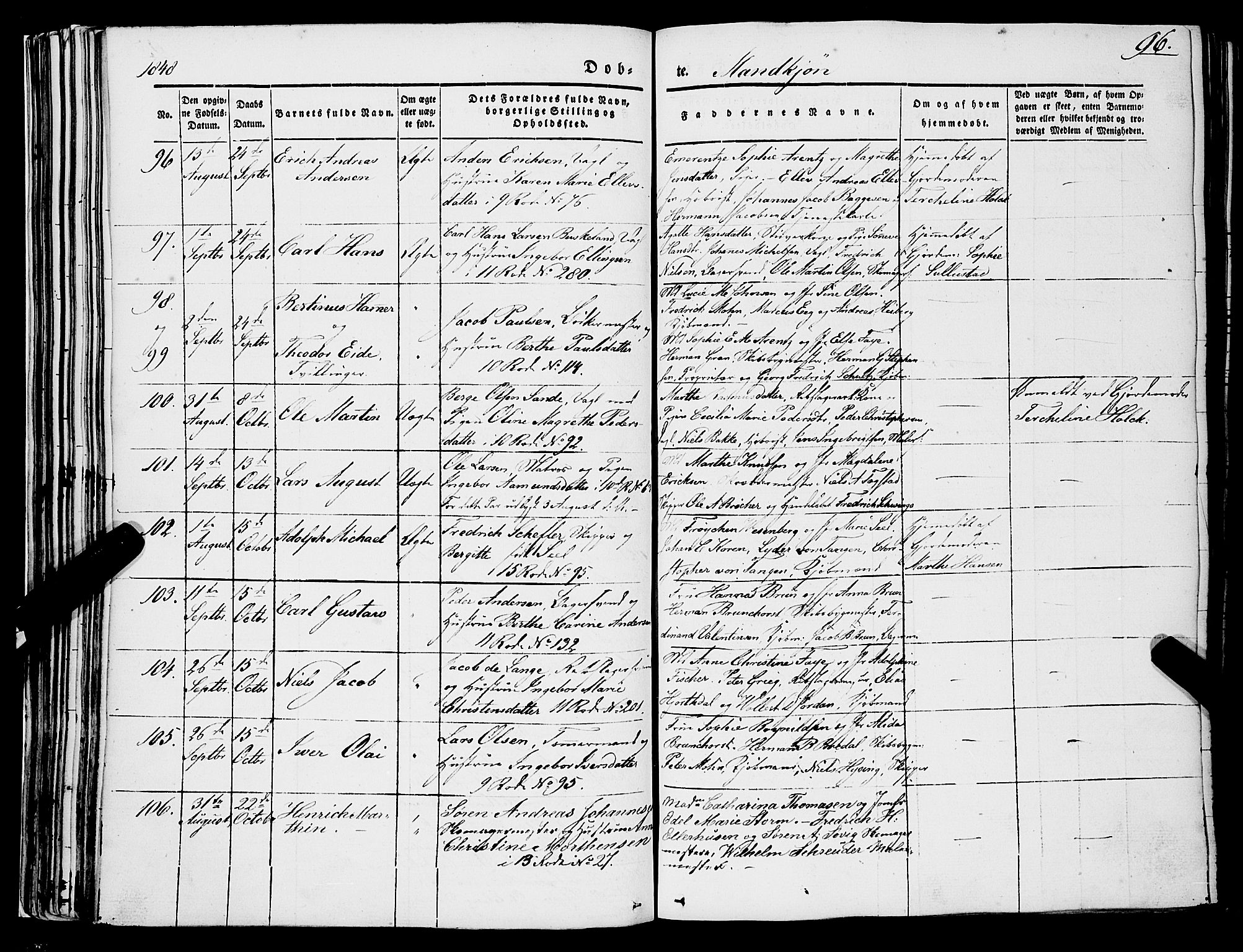 Domkirken sokneprestembete, SAB/A-74801/H/Haa/L0019: Parish register (official) no. B 2, 1841-1851, p. 96