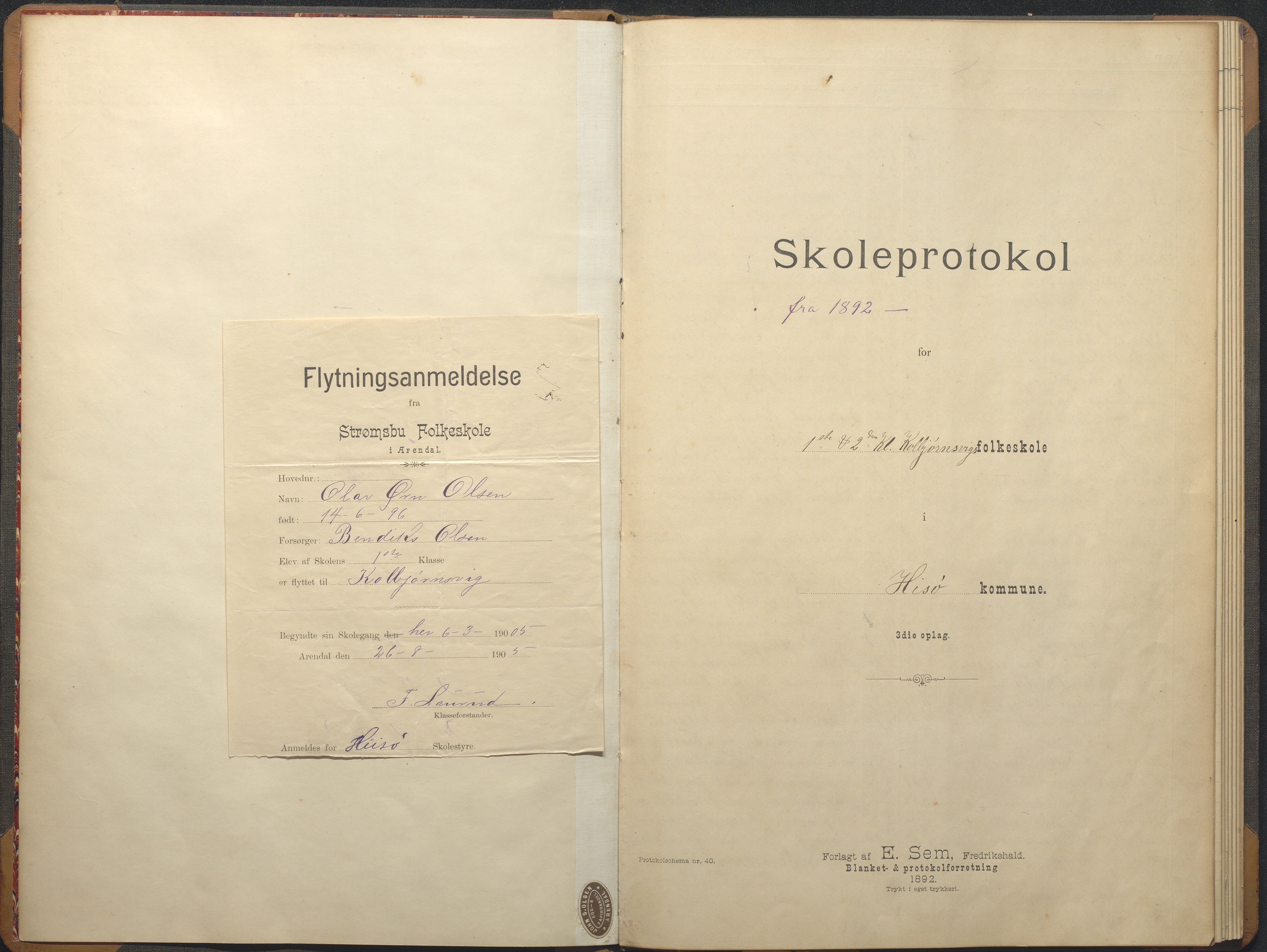 Hisøy kommune frem til 1991, AAKS/KA0922-PK/32/L0013: Skoleprotokoll, 1892-1908