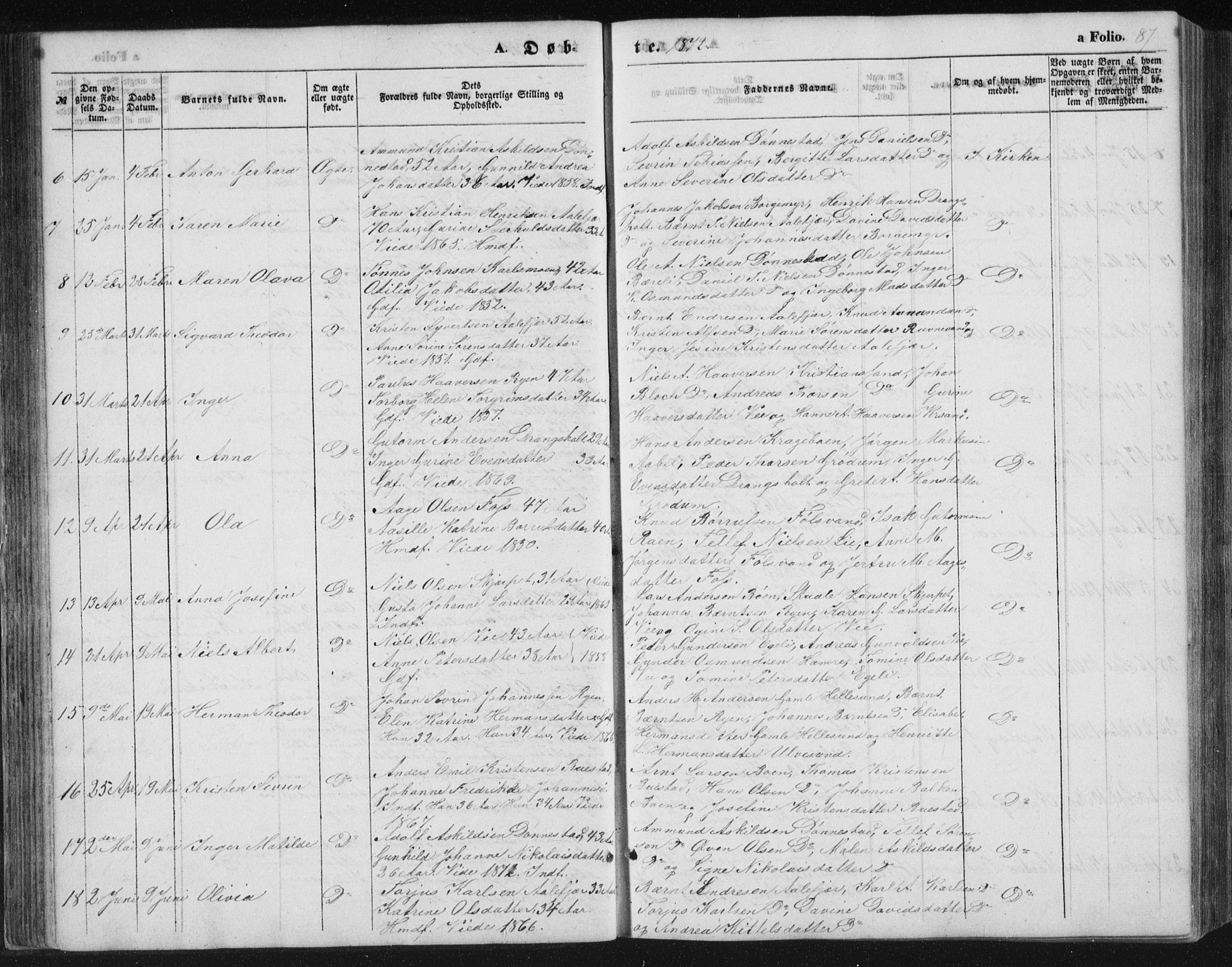 Tveit sokneprestkontor, AV/SAK-1111-0043/F/Fb/L0003: Parish register (copy) no. B 3, 1854-1886, p. 87