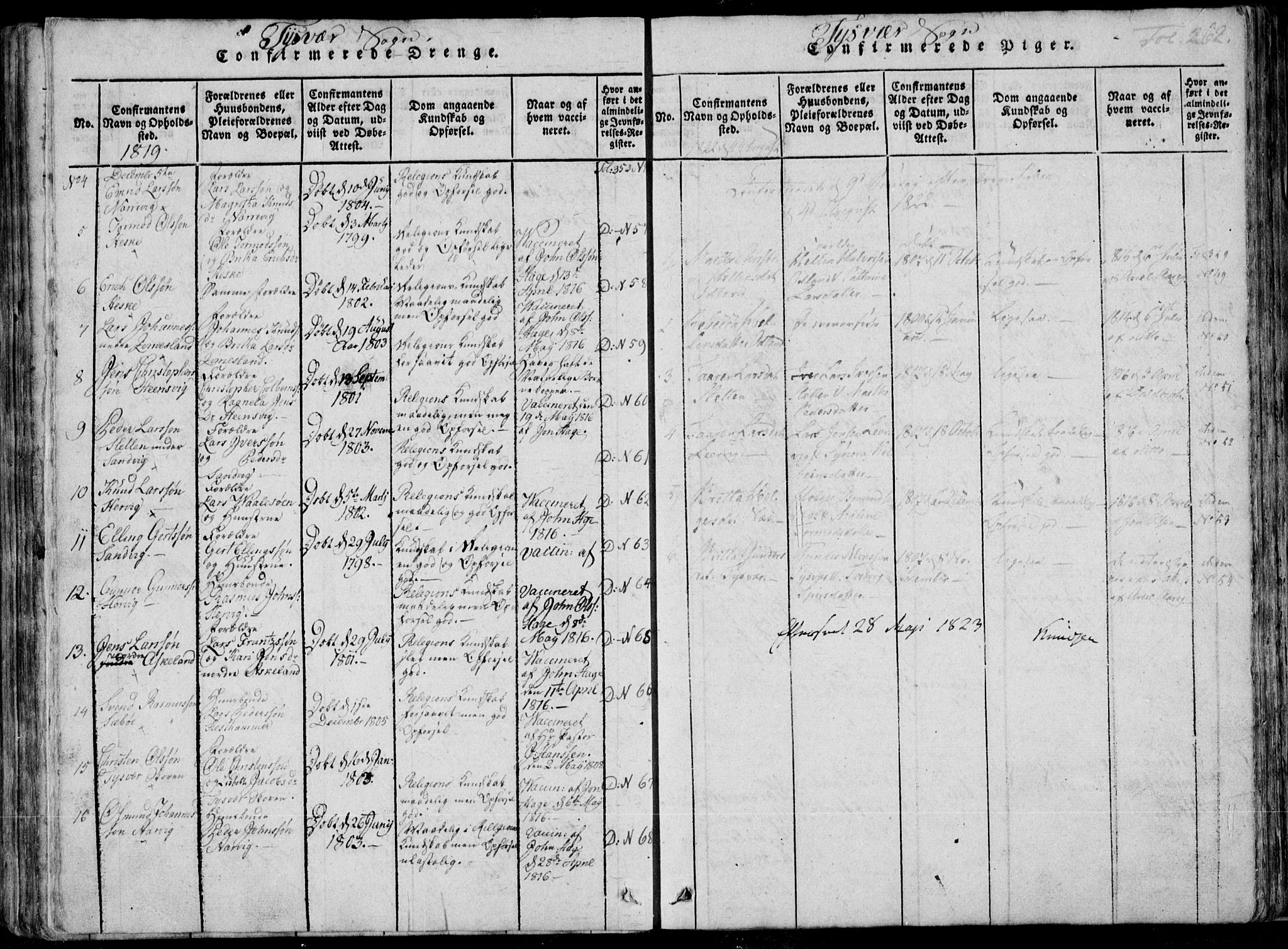 Skjold sokneprestkontor, SAST/A-101847/H/Ha/Haa/L0004: Parish register (official) no. A 4 /1, 1815-1830, p. 262