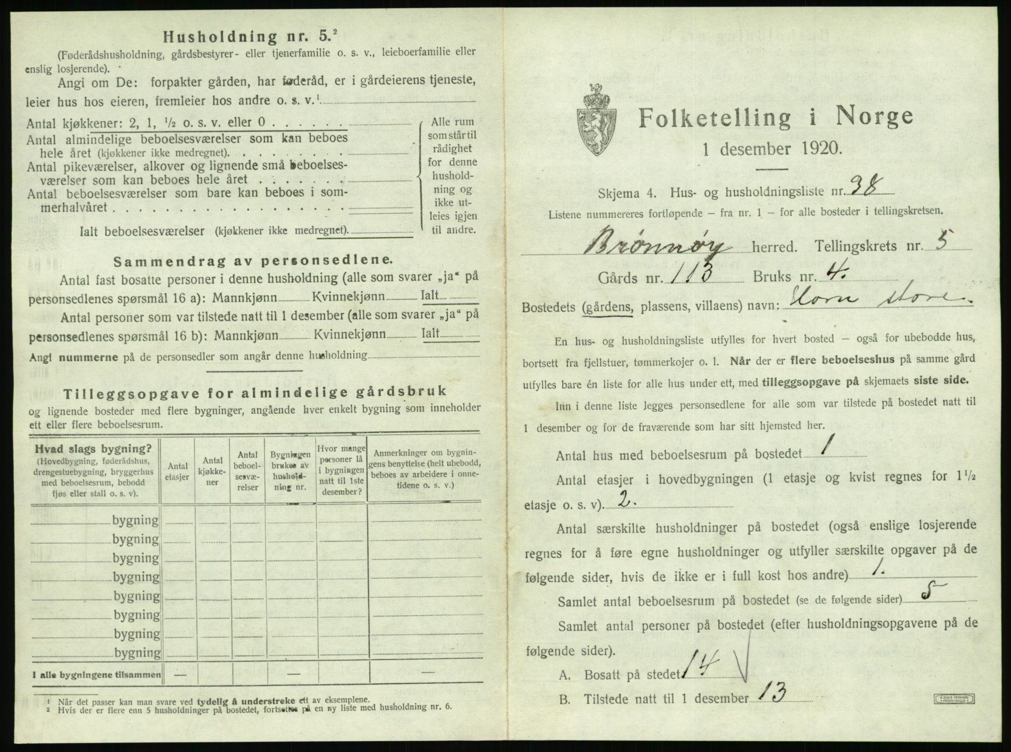 SAT, 1920 census for Brønnøy, 1920, p. 498