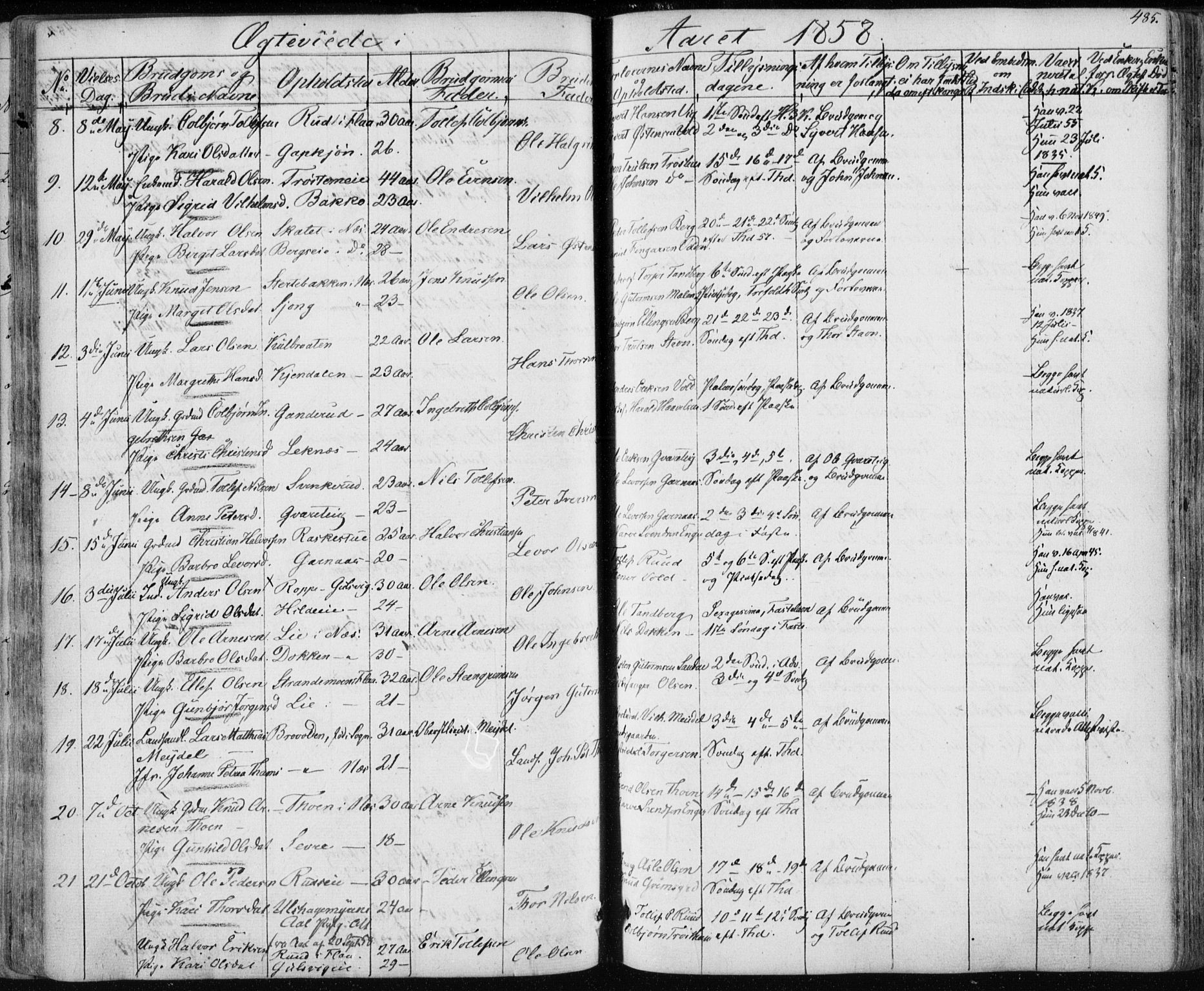 Nes kirkebøker, SAKO/A-236/F/Fa/L0009: Parish register (official) no. 9, 1834-1863, p. 485