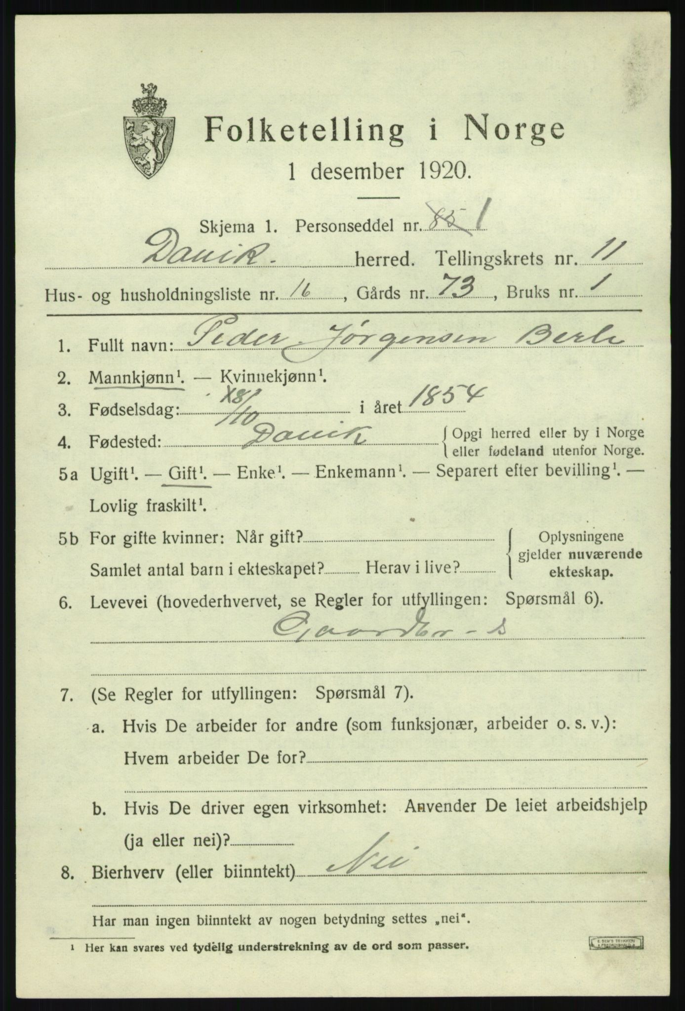 SAB, 1920 census for Davik, 1920, p. 5533