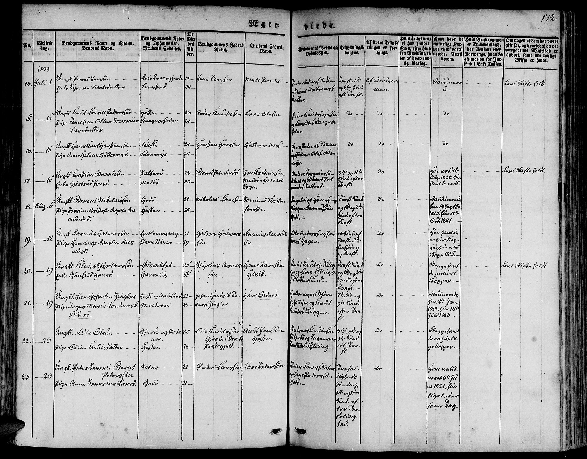 Ministerialprotokoller, klokkerbøker og fødselsregistre - Møre og Romsdal, AV/SAT-A-1454/528/L0395: Parish register (official) no. 528A06, 1828-1839, p. 172