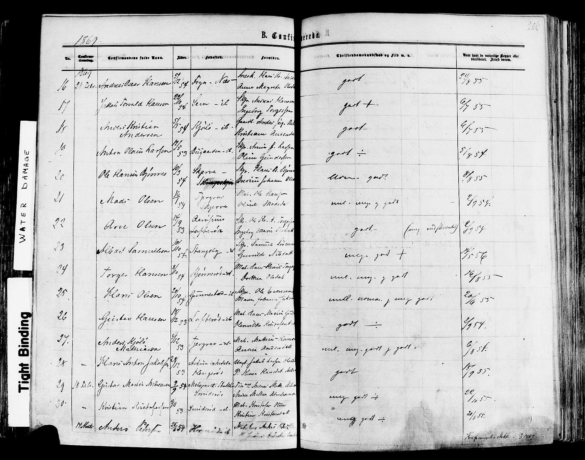 Nøtterøy kirkebøker, SAKO/A-354/F/Fa/L0007: Parish register (official) no. I 7, 1865-1877, p. 206