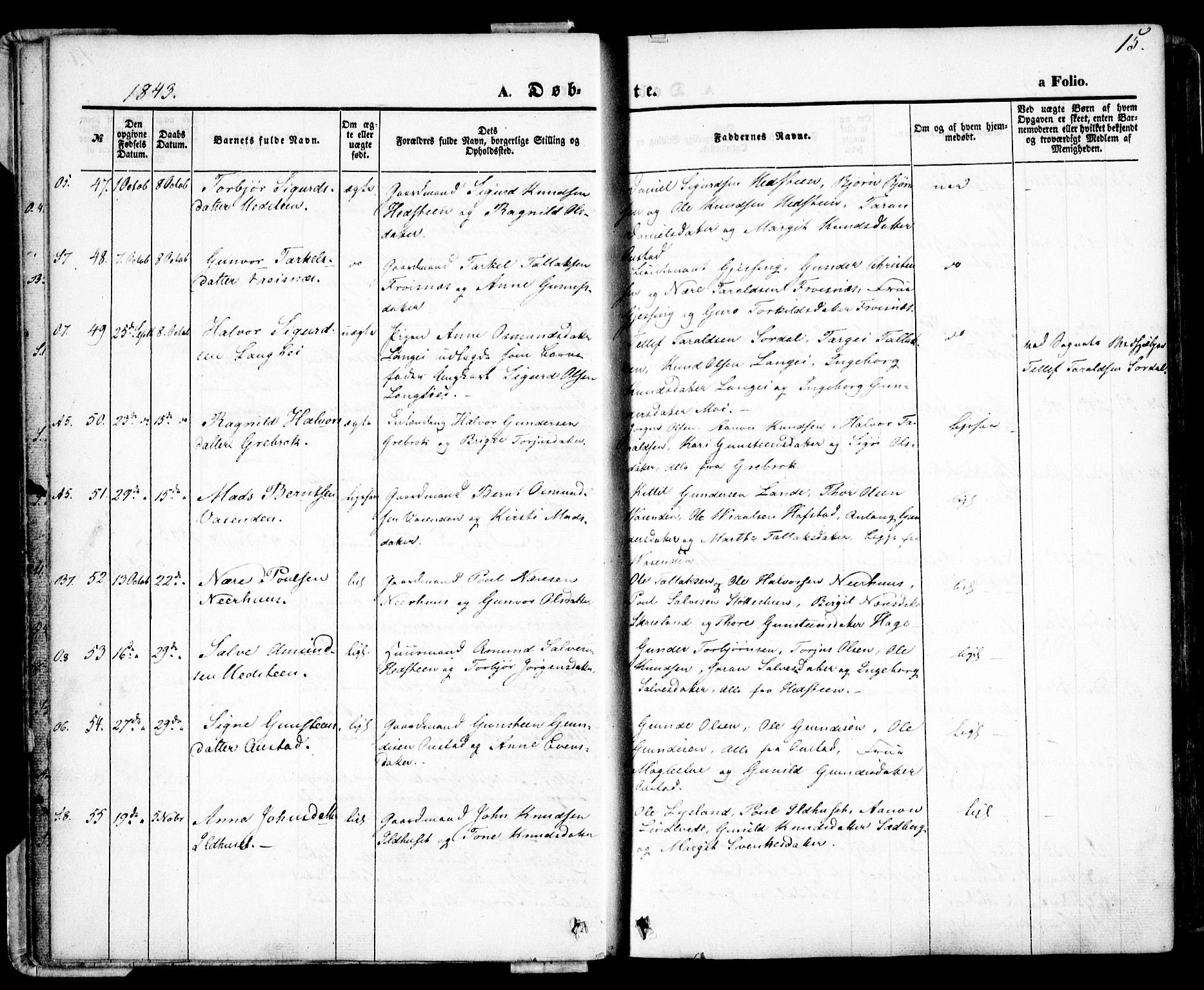 Bygland sokneprestkontor, AV/SAK-1111-0006/F/Fa/Fab/L0004: Parish register (official) no. A 4, 1842-1858, p. 15