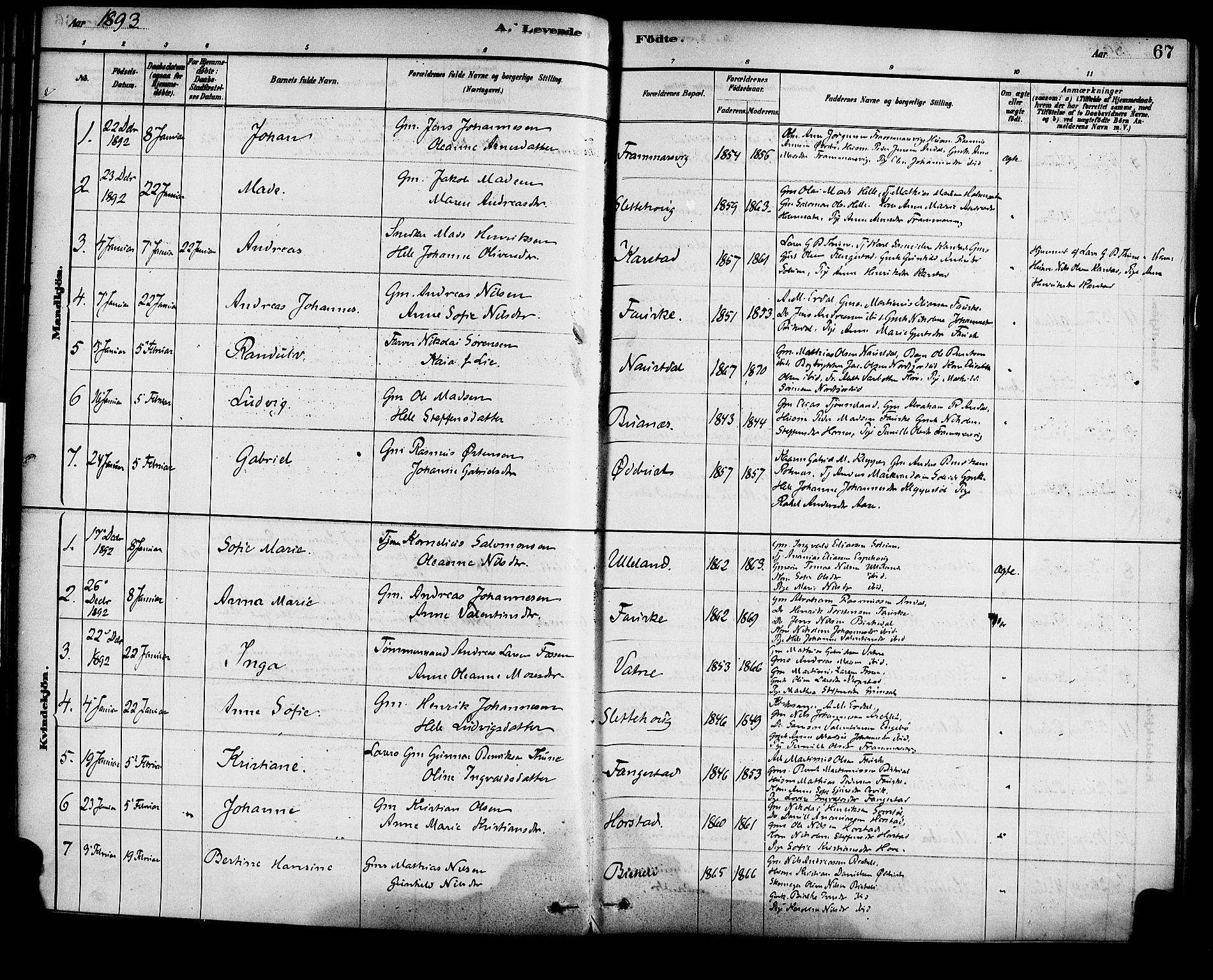 Førde sokneprestembete, SAB/A-79901/H/Haa/Haad/L0001: Parish register (official) no. D 1, 1881-1898, p. 67