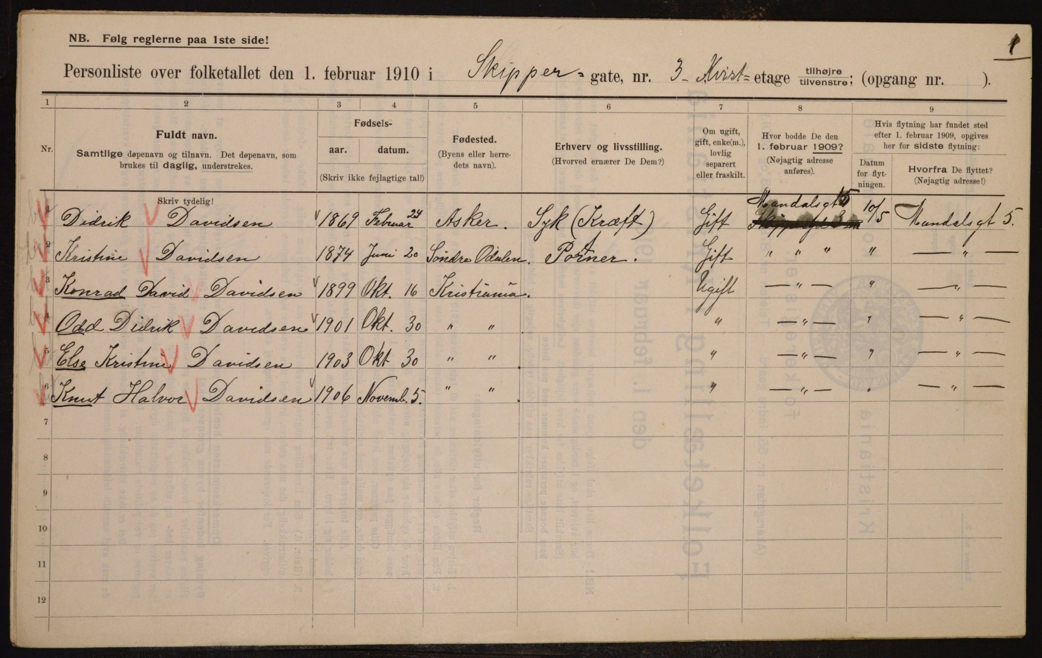 OBA, Municipal Census 1910 for Kristiania, 1910, p. 91046