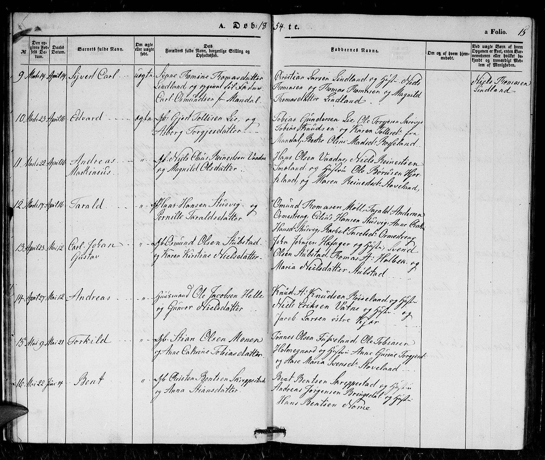 Holum sokneprestkontor, AV/SAK-1111-0022/F/Fb/Fba/L0003: Parish register (copy) no. B 3, 1850-1866, p. 15