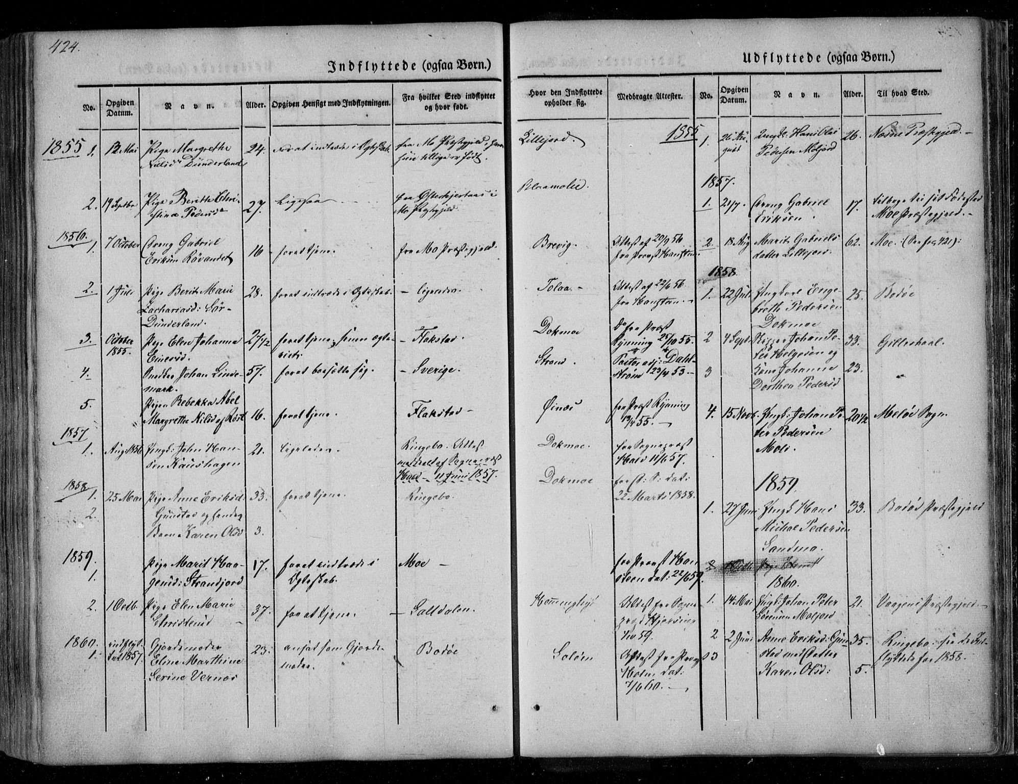 Ministerialprotokoller, klokkerbøker og fødselsregistre - Nordland, AV/SAT-A-1459/846/L0644: Parish register (official) no. 846A02, 1837-1872, p. 424