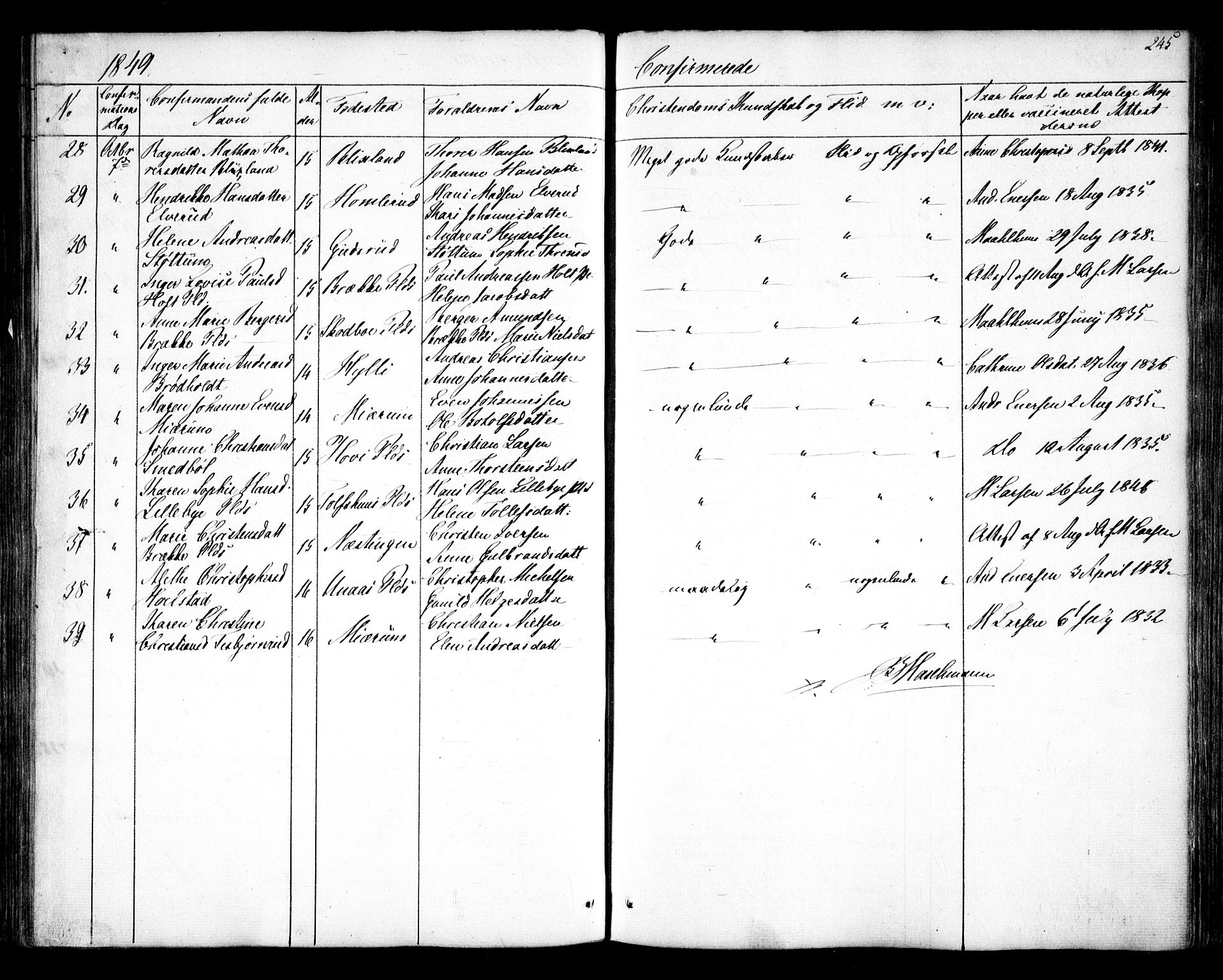 Hobøl prestekontor Kirkebøker, SAO/A-2002/F/Fa/L0003: Parish register (official) no. I 3, 1842-1864, p. 245