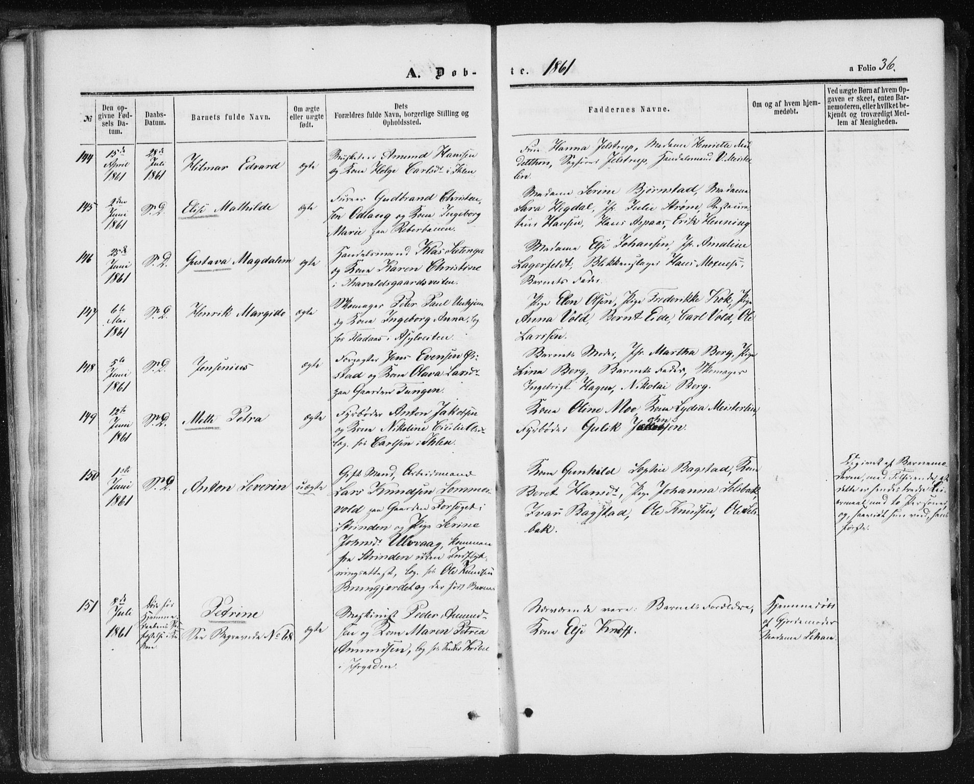 Ministerialprotokoller, klokkerbøker og fødselsregistre - Sør-Trøndelag, SAT/A-1456/602/L0115: Parish register (official) no. 602A13, 1860-1872, p. 36