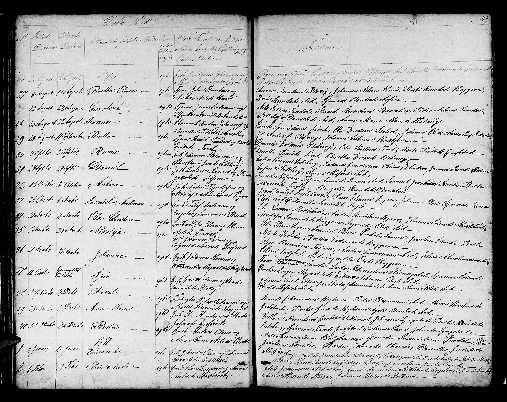 Jølster sokneprestembete, SAB/A-80701/H/Hab/Habb/L0001: Parish register (copy) no. B 1, 1853-1887, p. 44