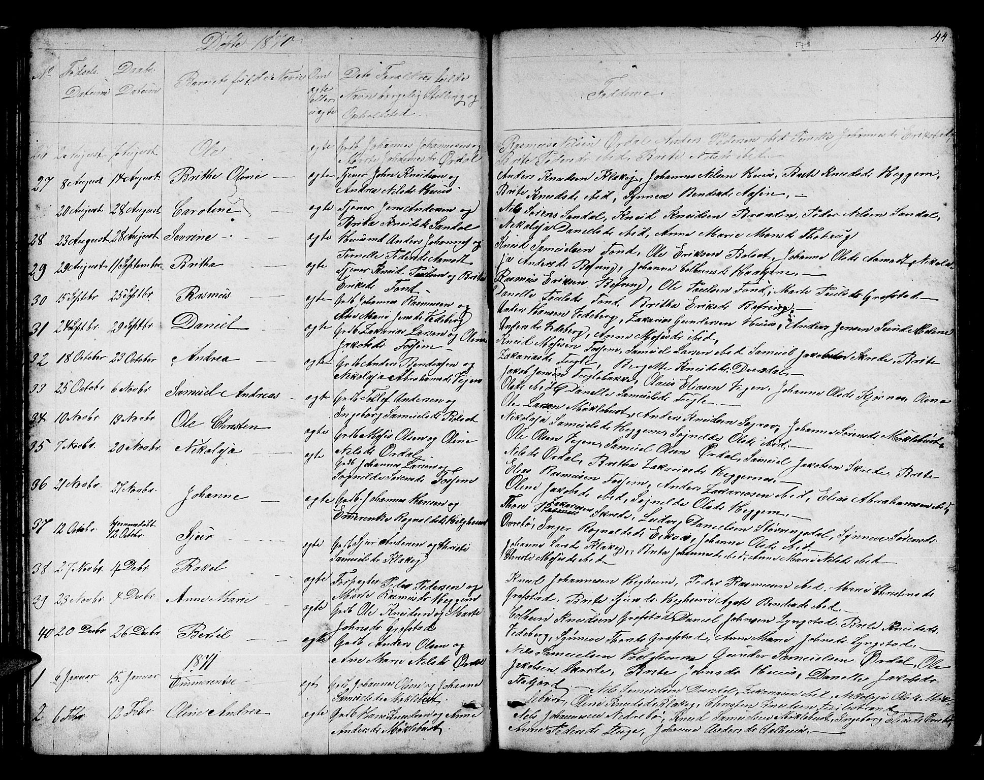 Jølster sokneprestembete, AV/SAB-A-80701/H/Hab/Habb/L0001: Parish register (copy) no. B 1, 1853-1887, p. 44