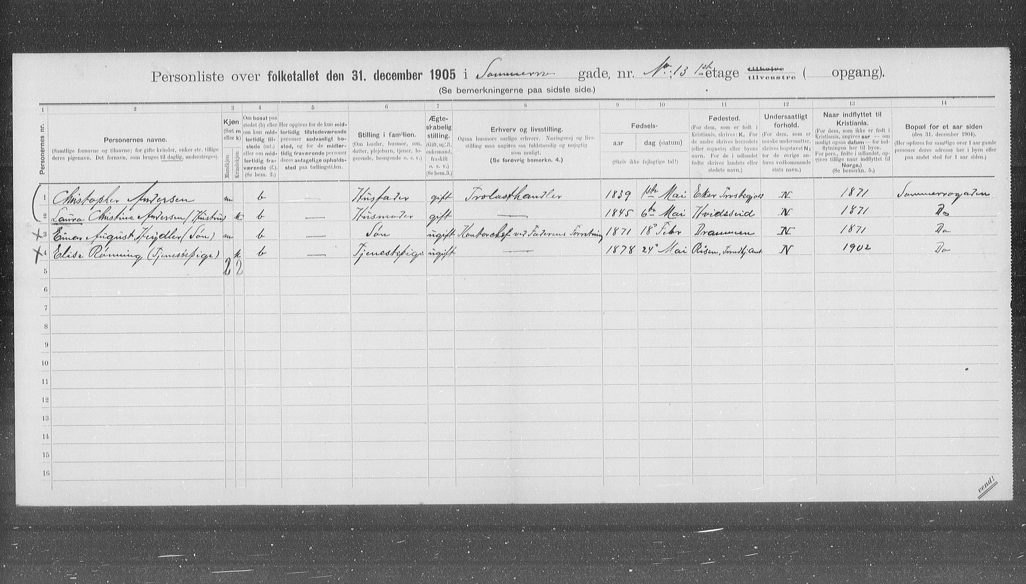 OBA, Municipal Census 1905 for Kristiania, 1905, p. 51753