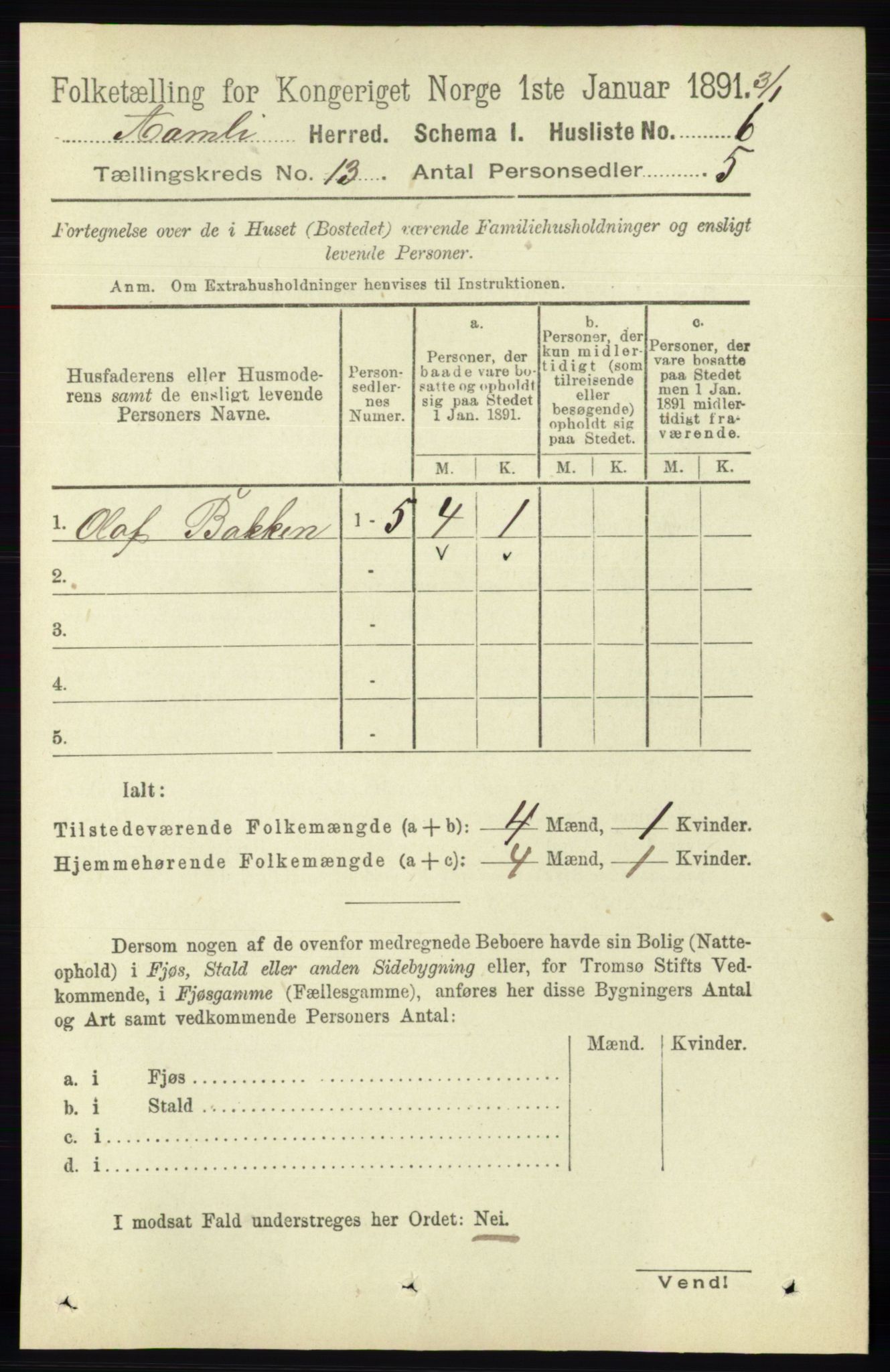 RA, 1891 census for 0929 Åmli, 1891, p. 2137