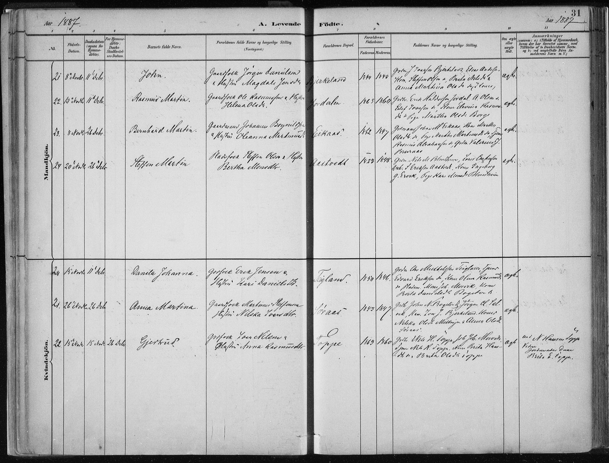 Hamre sokneprestembete, AV/SAB-A-75501/H/Ha/Haa/Haad/L0001: Parish register (official) no. D  1, 1882-1906, p. 31