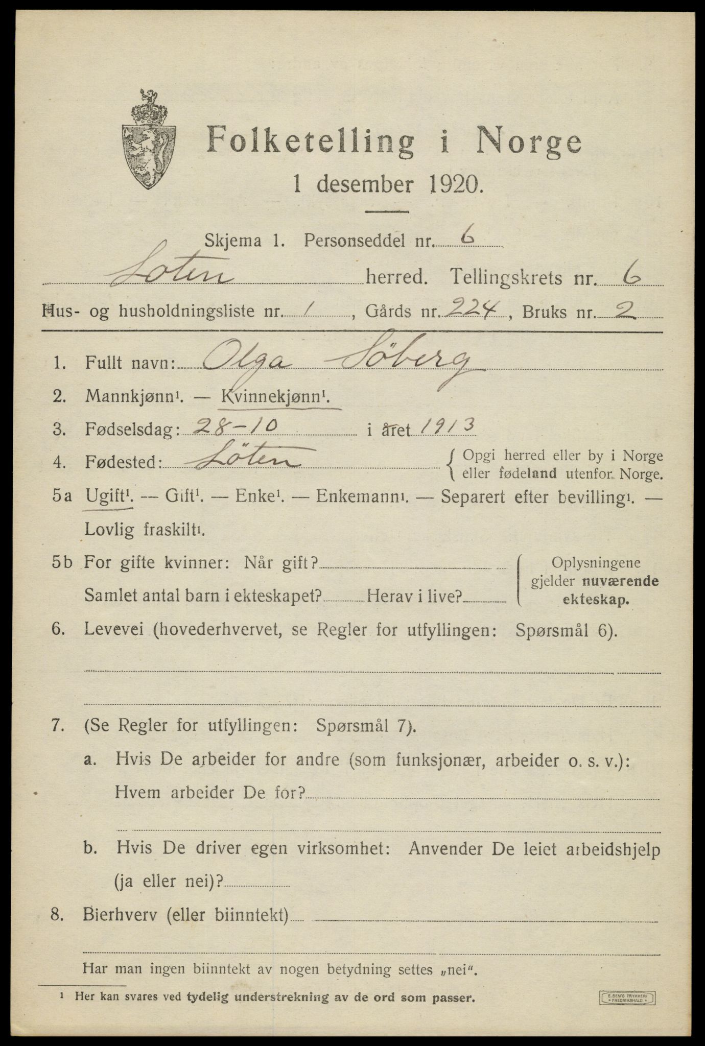 SAH, 1920 census for Løten, 1920, p. 11871