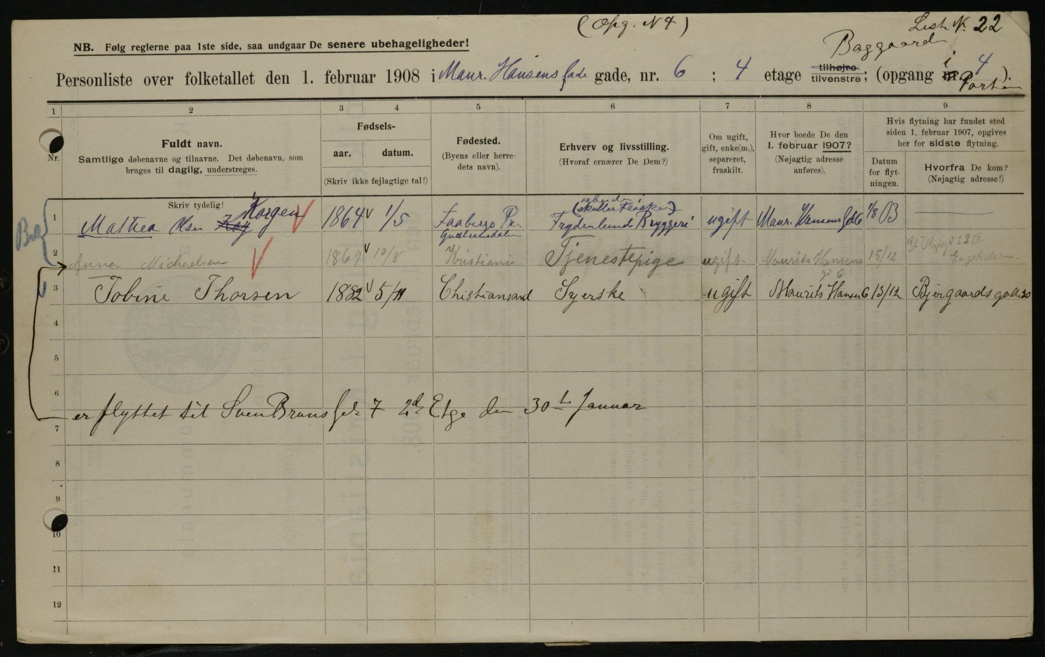 OBA, Municipal Census 1908 for Kristiania, 1908, p. 58286