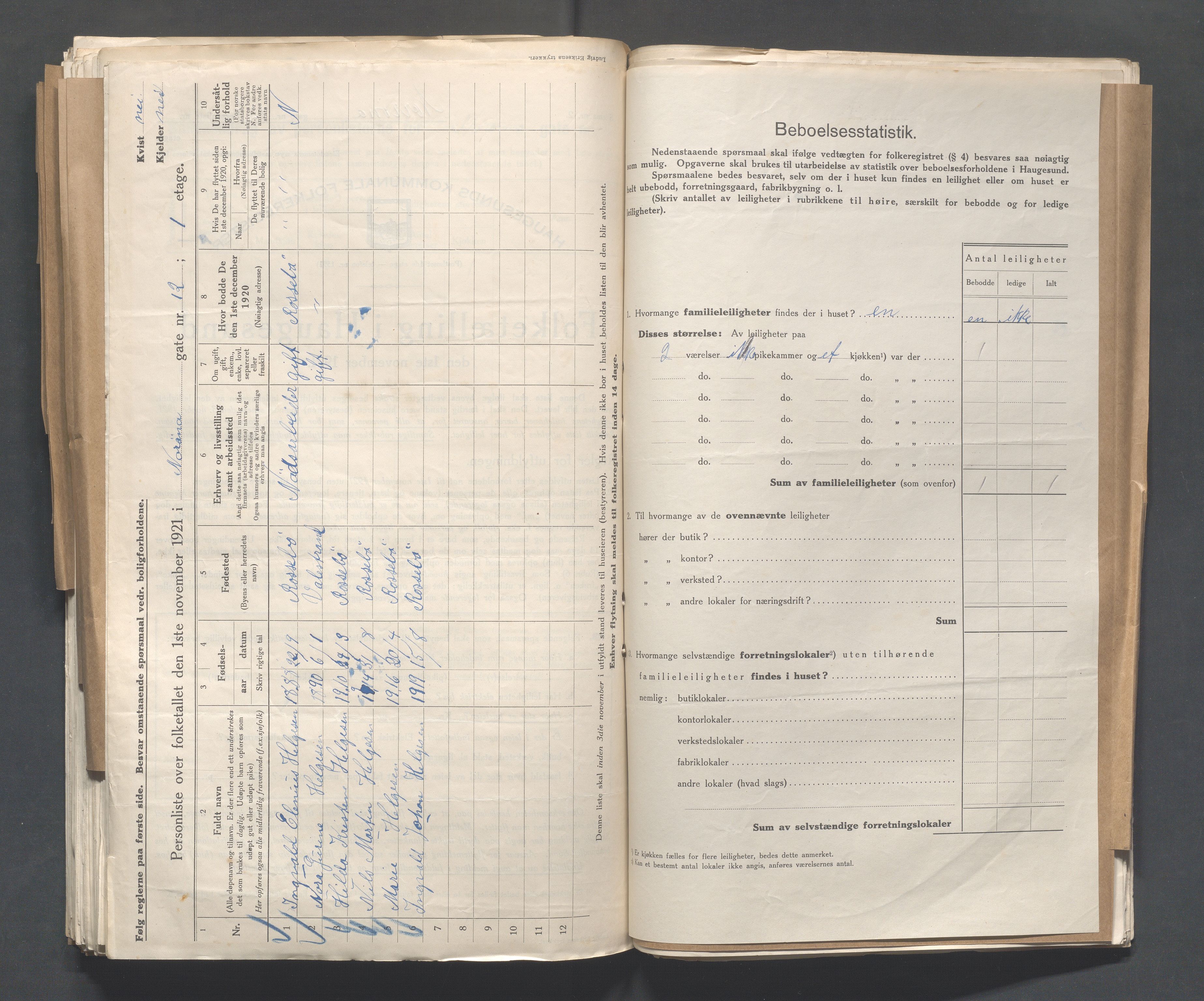 IKAR, Local census 1.11.1921 for Haugesund, 1921, p. 3163