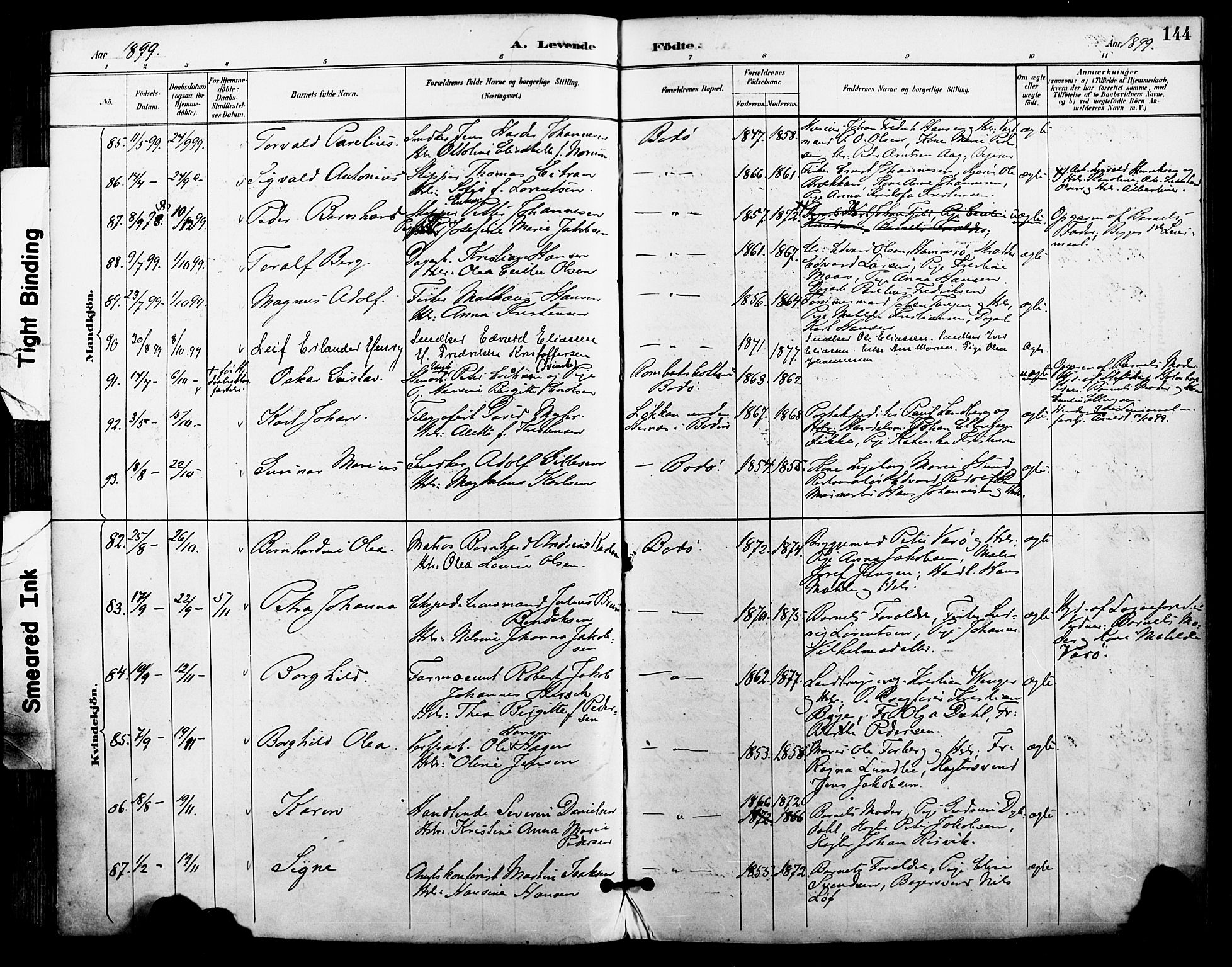 Ministerialprotokoller, klokkerbøker og fødselsregistre - Nordland, AV/SAT-A-1459/801/L0010: Parish register (official) no. 801A10, 1888-1899, p. 144