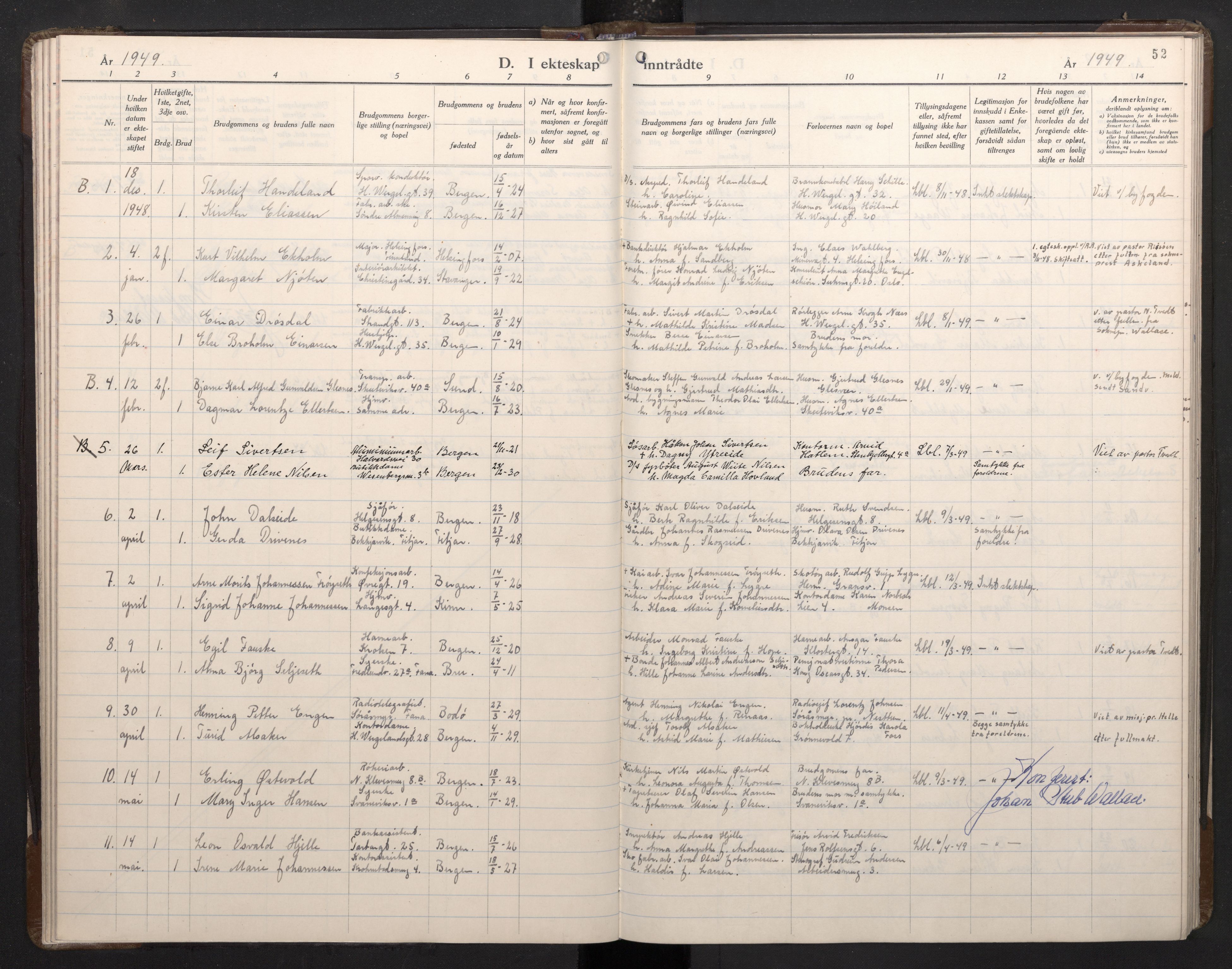Mariakirken Sokneprestembete, SAB/A-76901/H/Haa/L0019: Parish register (official) no. D 1, 1939-1963, p. 51b-52a