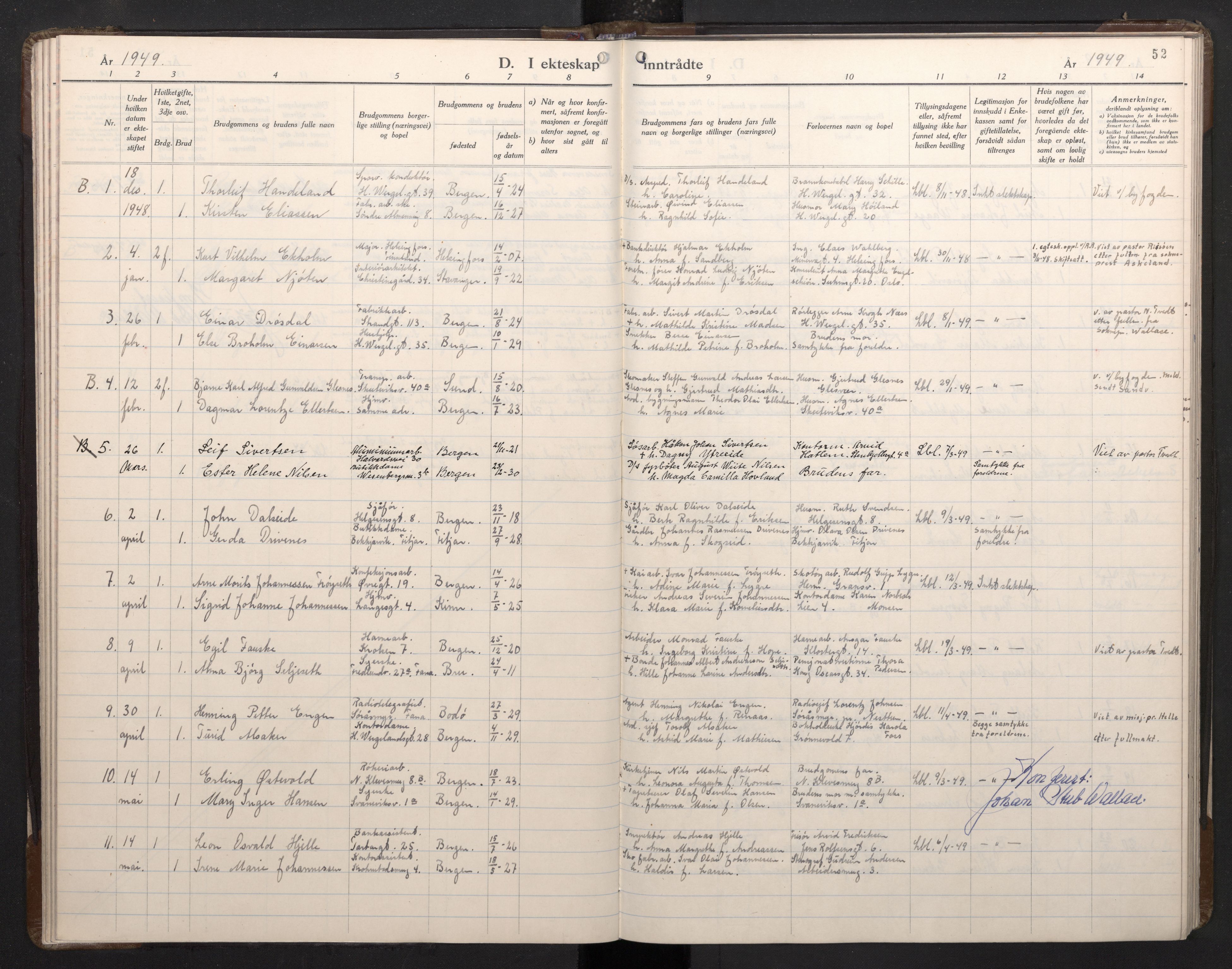 Mariakirken Sokneprestembete, AV/SAB-A-76901/H/Haa/L0019: Parish register (official) no. D 1, 1939-1963, p. 51b-52a