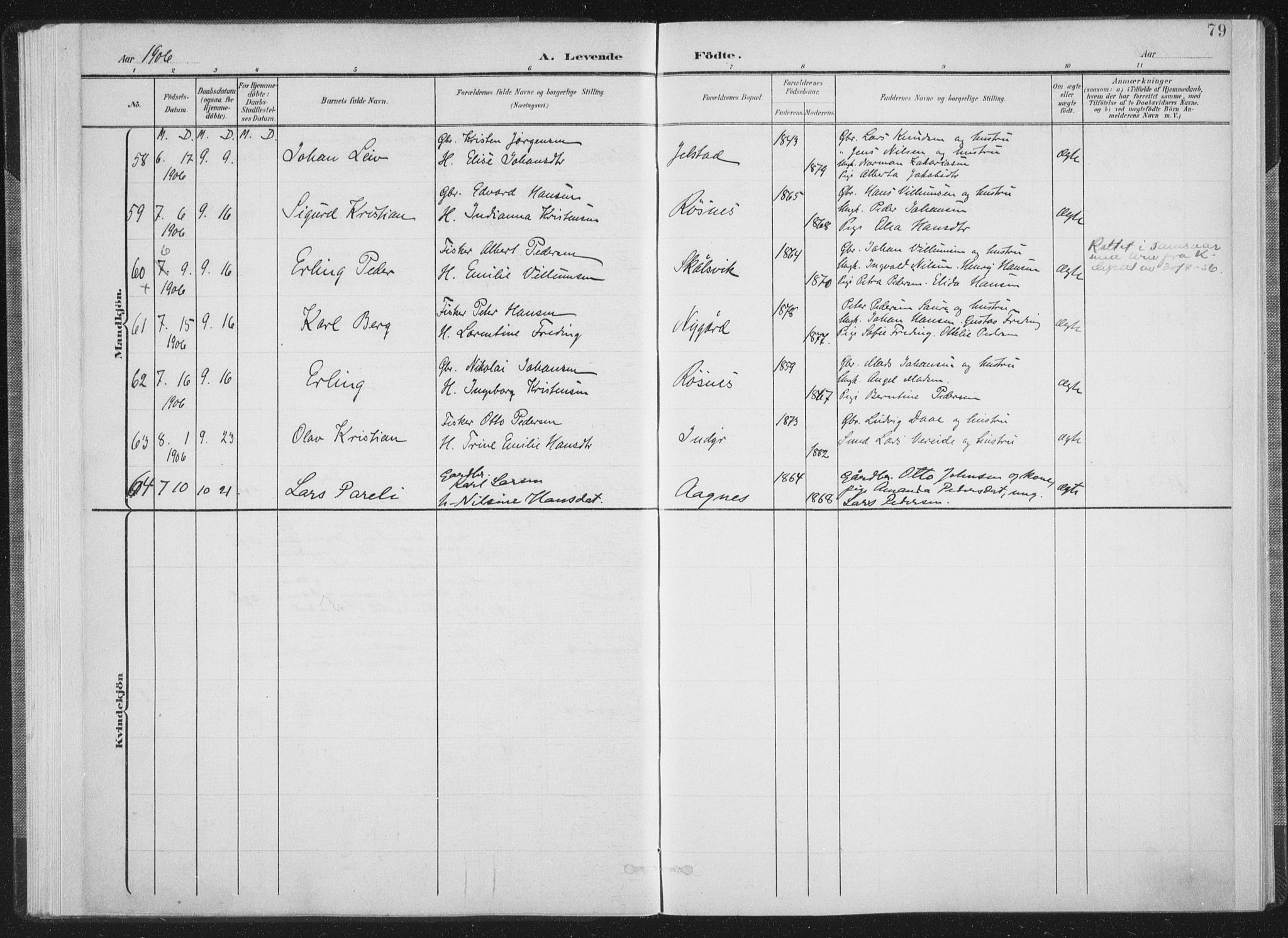 Ministerialprotokoller, klokkerbøker og fødselsregistre - Nordland, AV/SAT-A-1459/805/L0102: Parish register (official) no. 805A08I, 1900-1909, p. 79